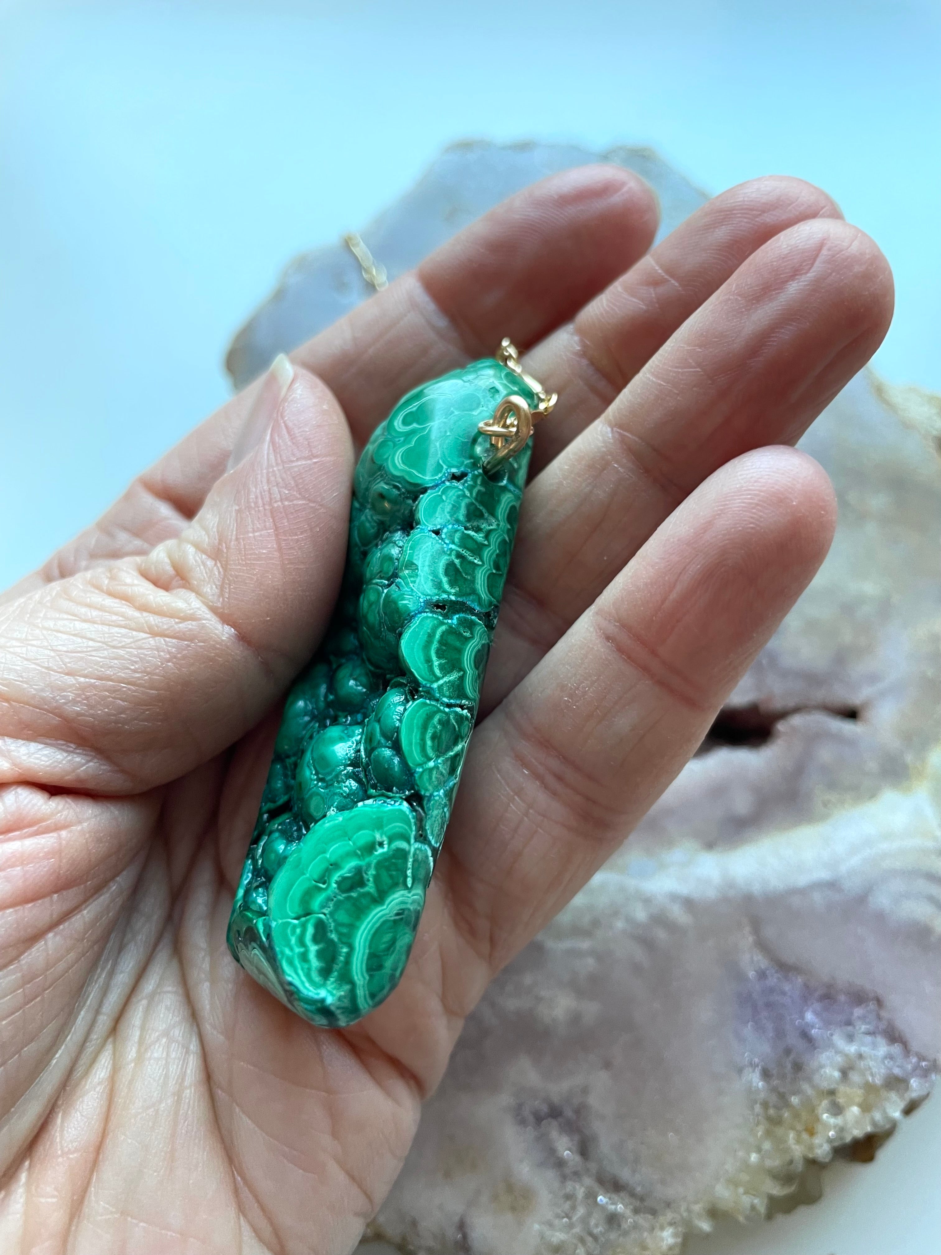 Stunning Large Malachite Statement Necklace in 14K Gold - Elegant Jewelry for Women, Perfect for Parties, Weddings & Special Occasions