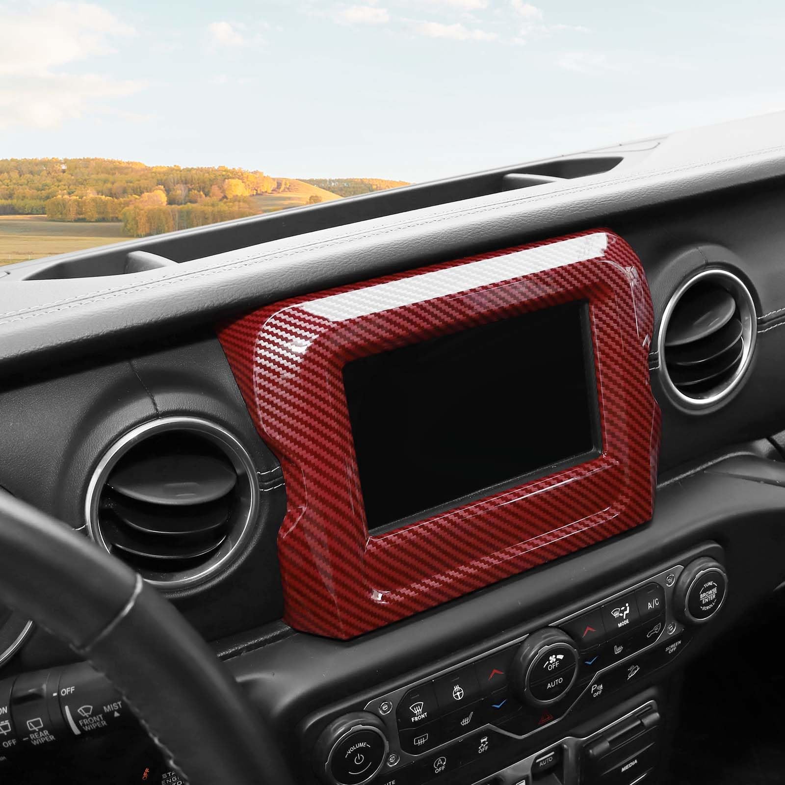 Red Carbon Fiber Center Console Display Panel Frame Trim Cover for Jeep Wrangler JL/JLU & Gladiator JT (2018-2023) - 7 Inch Interior Accessories - Perfect for Off-Road Adventures & Interior Upgrades