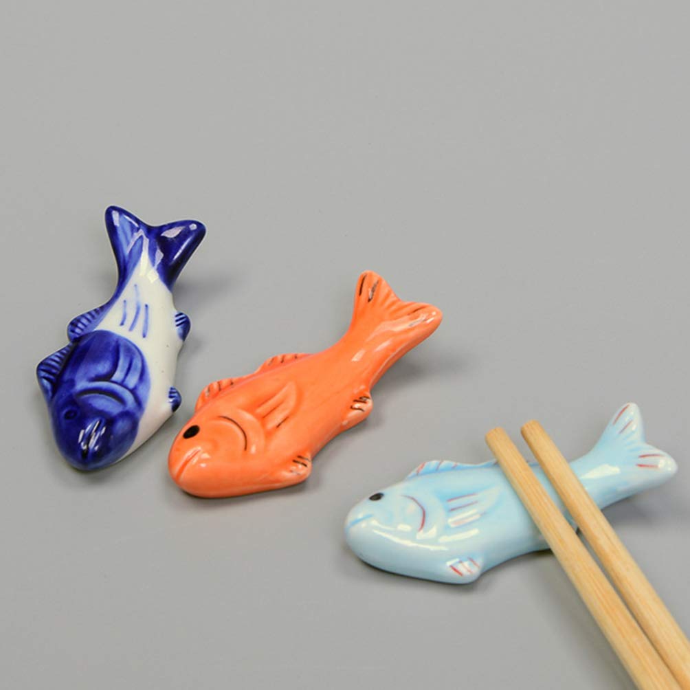 DOITOOL 6-Piece Ceramic Chopstick Holder Set - Japanese Style Sushi Chopsticks Rest Stand with Fish Design - Perfect for Dining Table, Sushi Restaurants, Asian Cuisine & Home Kitchen Decor