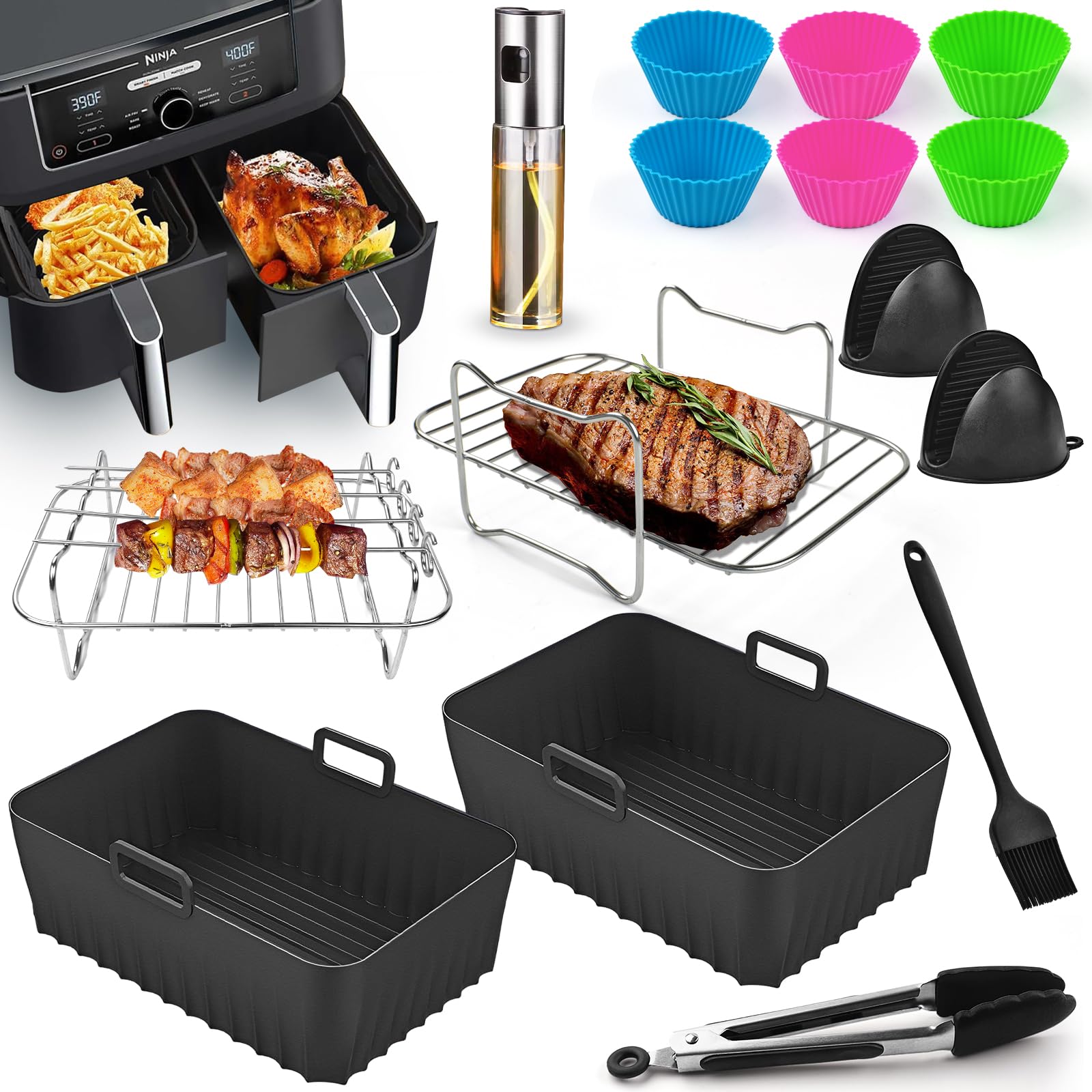 Ninja Air Fryer Accessories Kit - BPA-Free Compatible with Ninja Foodi Max Dual Zone AF400EU AF300EU 7.6L-9.5L & Other Dual Zone Air Fryers - Perfect for Baking, Roasting, and Frying Healthy Meals at Home