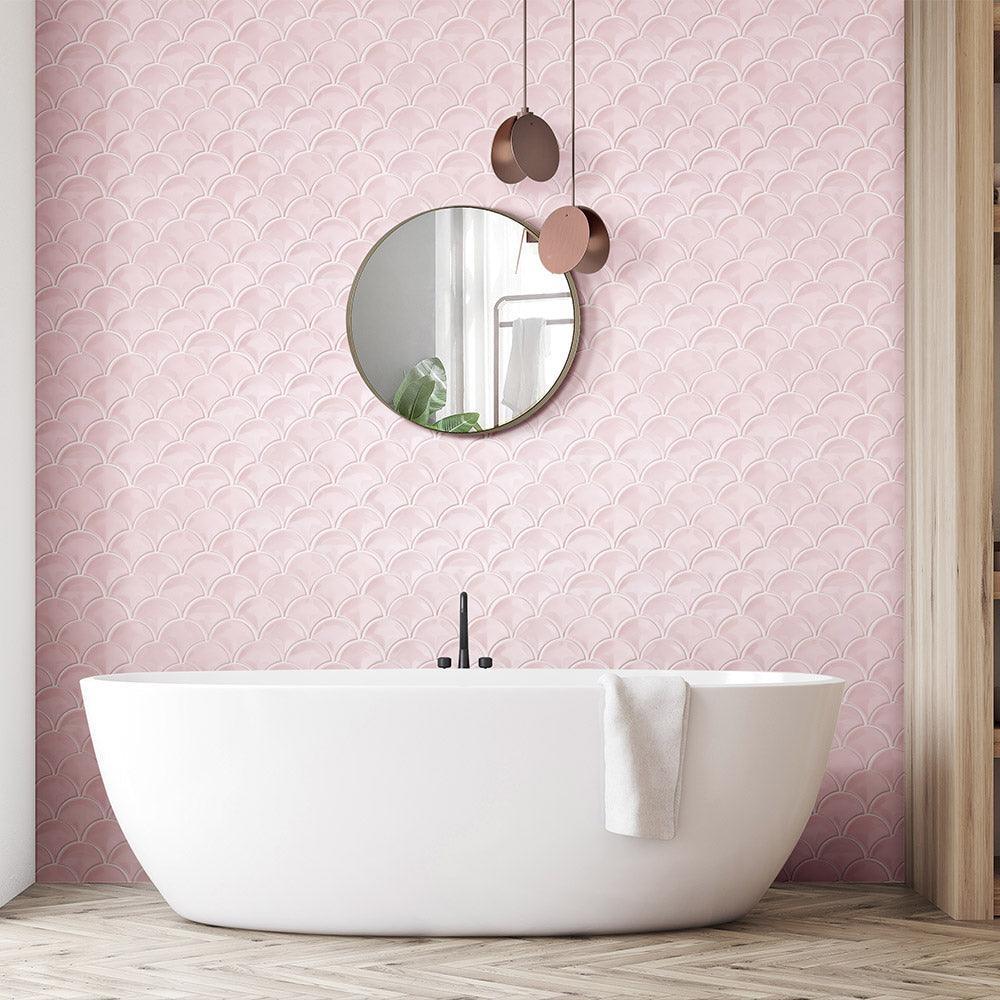 Marina Blush Pink Fish Scale Gloss Mosaic Tile - Waterproof Bathroom & Kitchen Backsplash - Perfect for Home Decor, Swimming Pools, and Coastal Themed Interiors