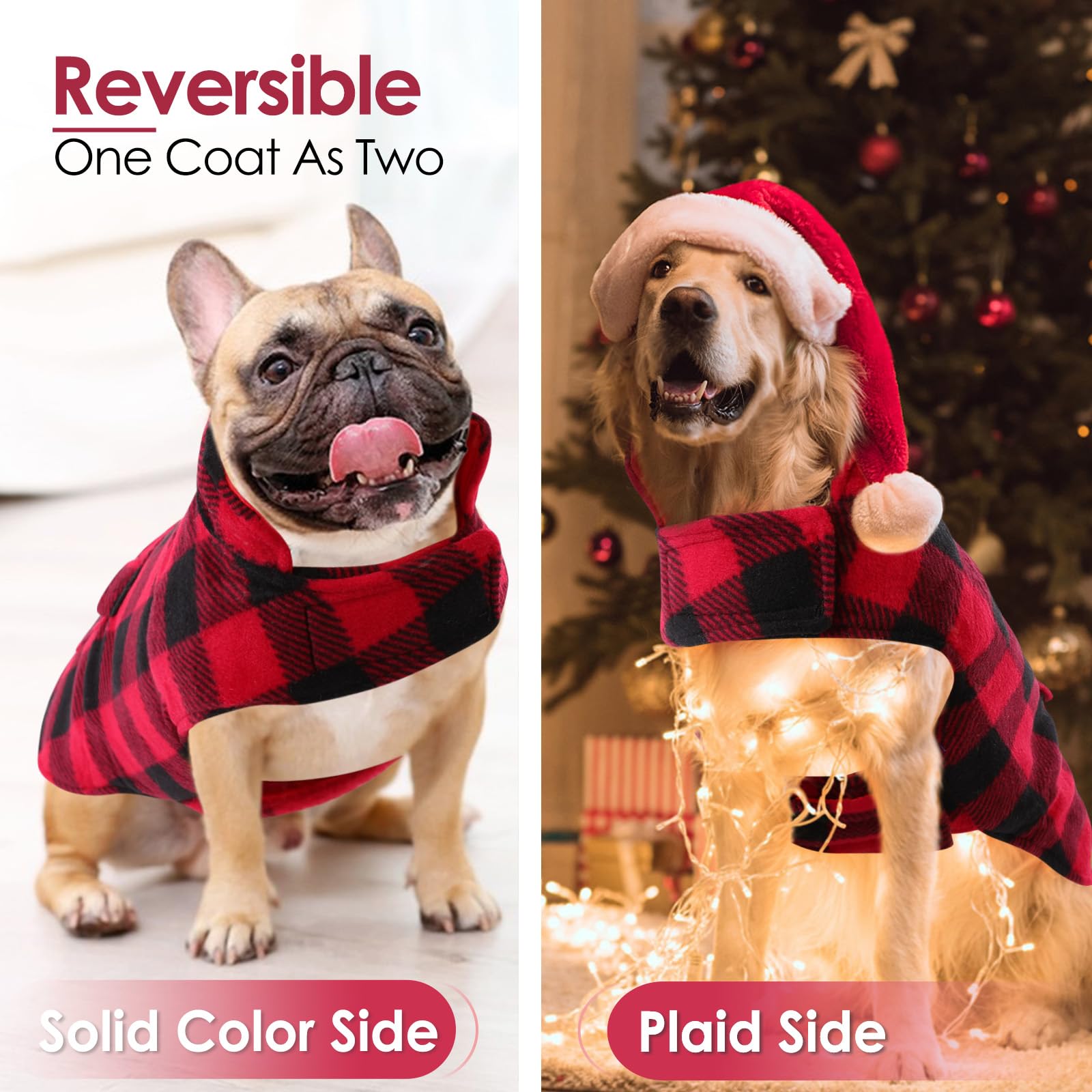 AOFITEE Plaid Dog Winter Coat - Warm Reversible Puffer Jacket for Small, Medium & Large Dogs | Waterproof Cold Weather Dog Sweater | Perfect for Outdoor Walks, Hiking & Winter Adventures