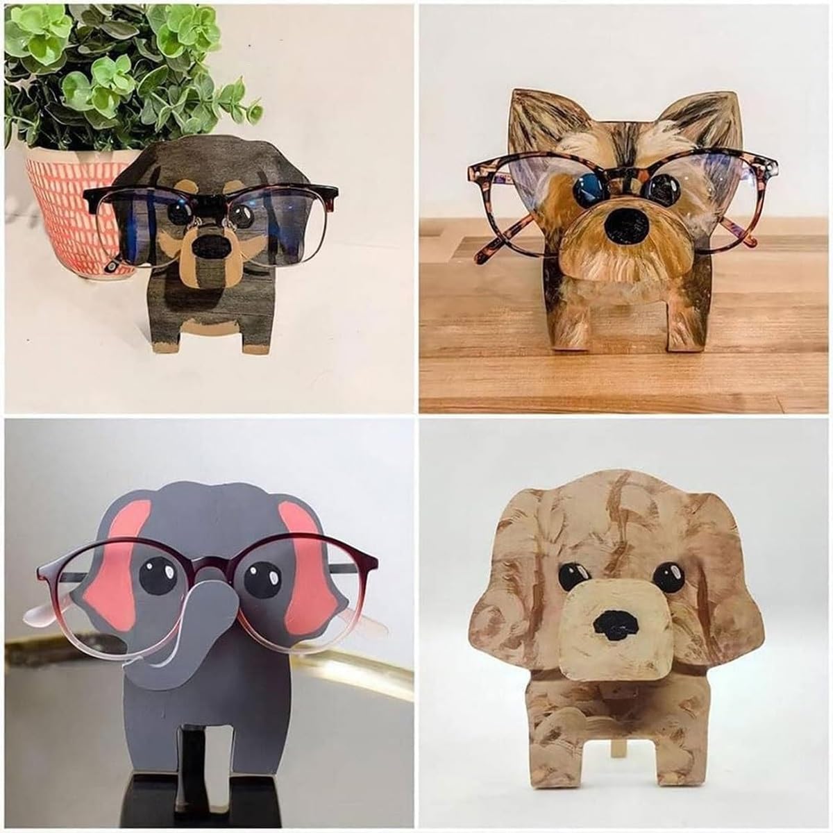 Newsukie Wooden Animal Eyeglass Stand - Cute Otter-Shaped Eyeglass Holder for Desk, Handmade Wooden Glasses Organizer for Multiple Pairs - Perfect for Home Office, Bedroom & Gift Giving