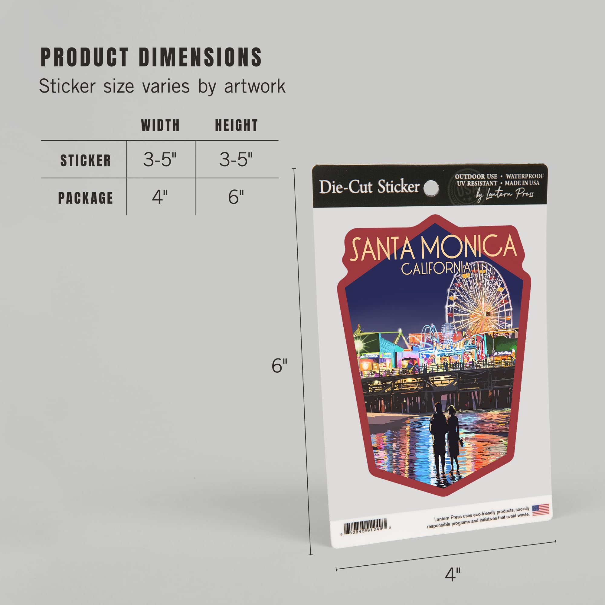Santa Monica Pier at Night Die Cut Vinyl Sticker - Waterproof Decal 3 to 6 inches for Cars, Water Bottles, Laptops, Coolers - Perfect for Travel Lovers & California Souvenirs