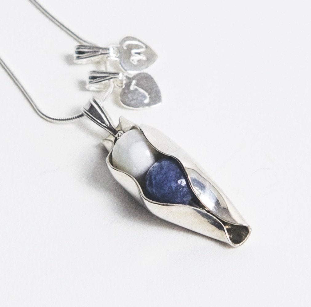 20th Anniversary Necklace - Two Peas in a Pod Charm with Mixed Birthstones - Perfect for China Anniversary & 20 Year Milestone Gift - Ideal for Weddings, Anniversaries & Romantic Occasions