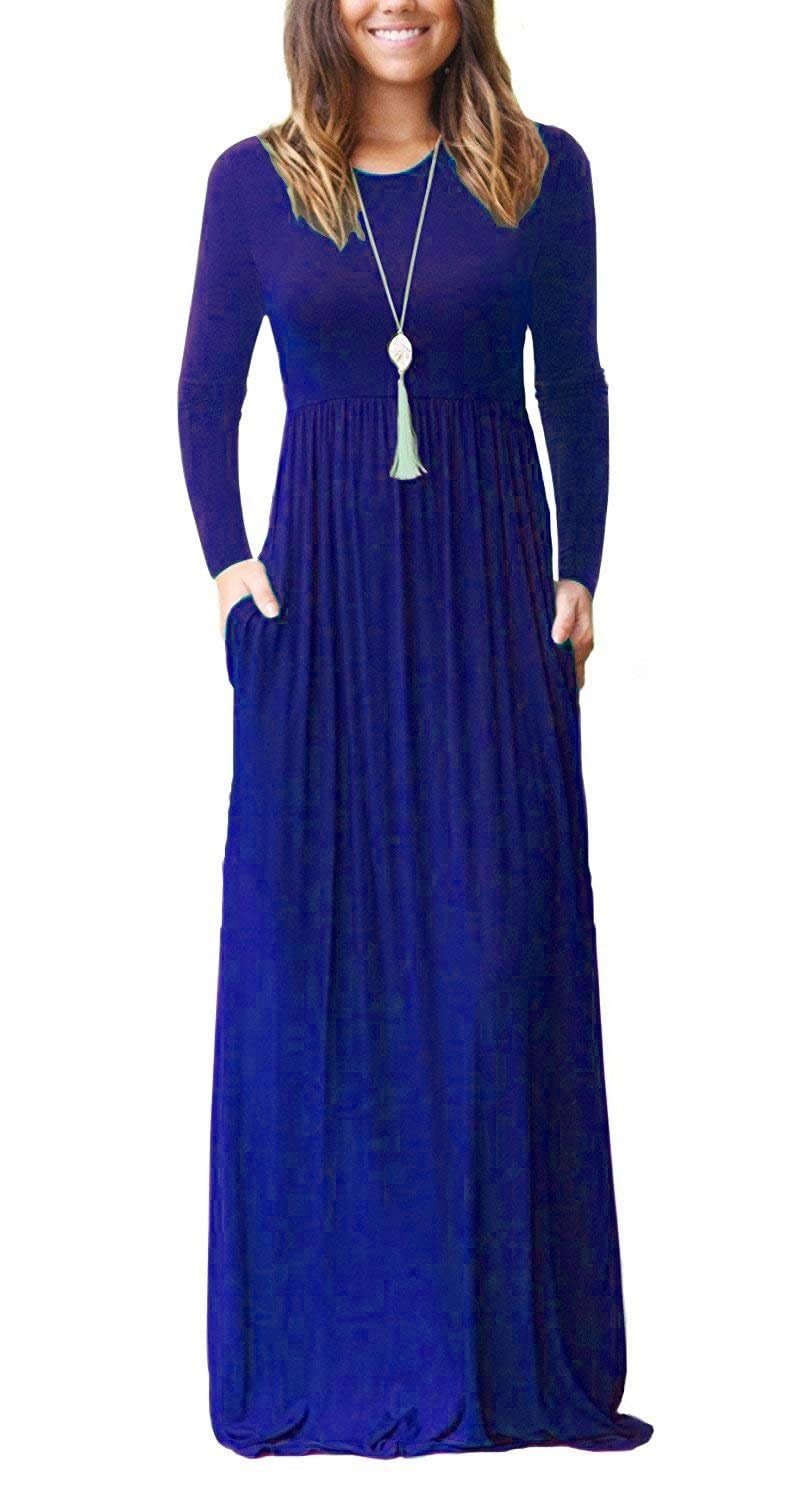 MISFAY Women's Long Sleeve Maxi Dress - Loose Fit Casual Plain Long Dresses with Pockets | Perfect for Everyday Wear, Beach Cover Up & Vacation Outfits