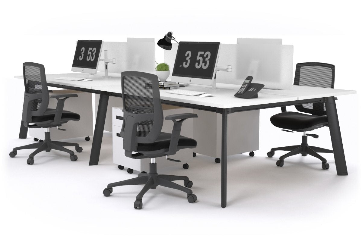 4-Person Workstation with Black Frame - 1200L x 800W Office Desk with Cable Management for Team Collaboration | Perfect for Open Offices, Coworking Spaces & Home Offices