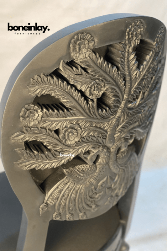 Hand Carved Peacock Design Wooden Dining Chair - Traditional Indian Handcrafted Furniture for Home Decor, Living Room, Dining Room & Office Use