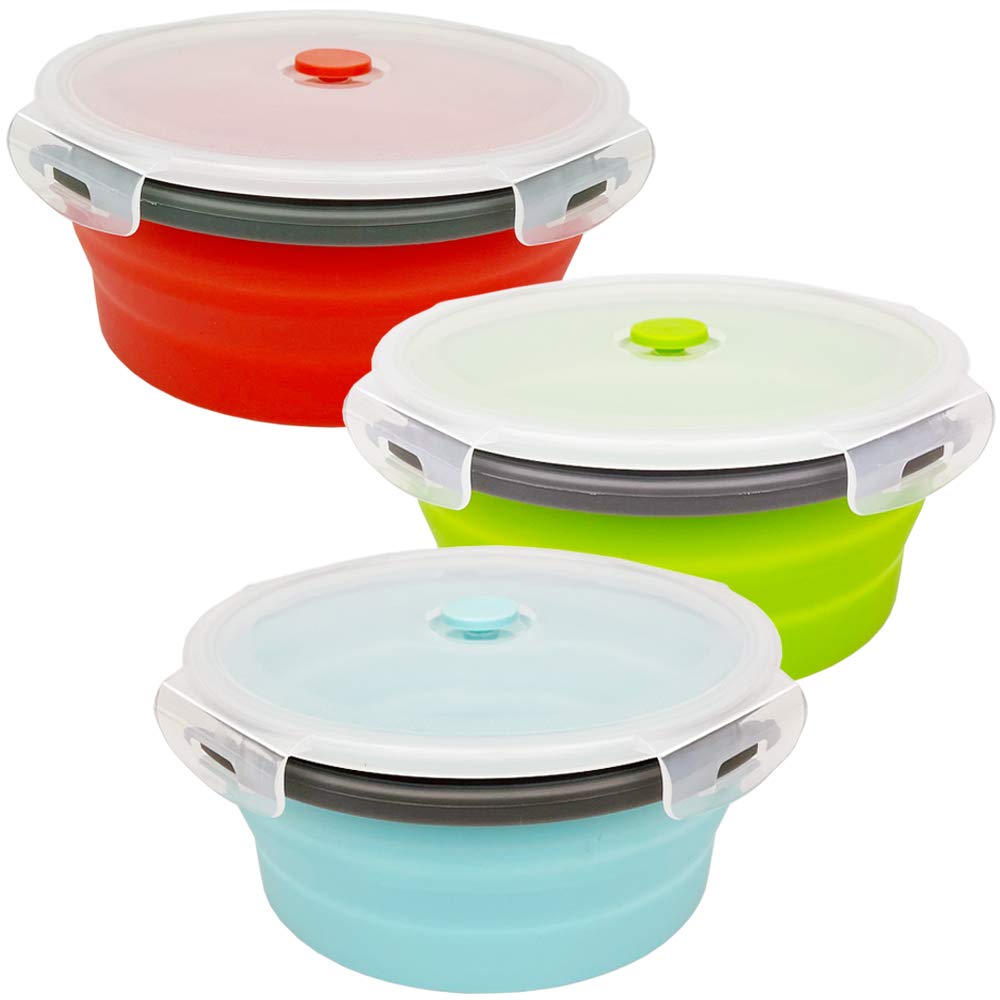 CARTINTS 1200ml Large Collapsible Silicone Food Storage Containers - BPA-Free Leakproof Lunch Box & Leftover Container Set (3-Pack) - Perfect for Camping, Travel, Meal Prep & Office Lunch Storage