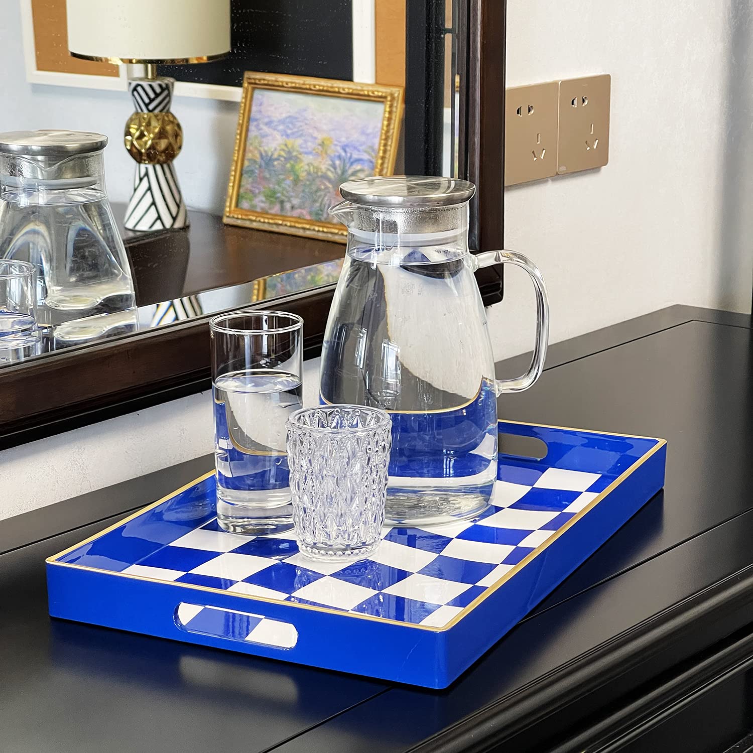 Zosenley Marble Pattern Plastic Tray with Handles - 15.6
