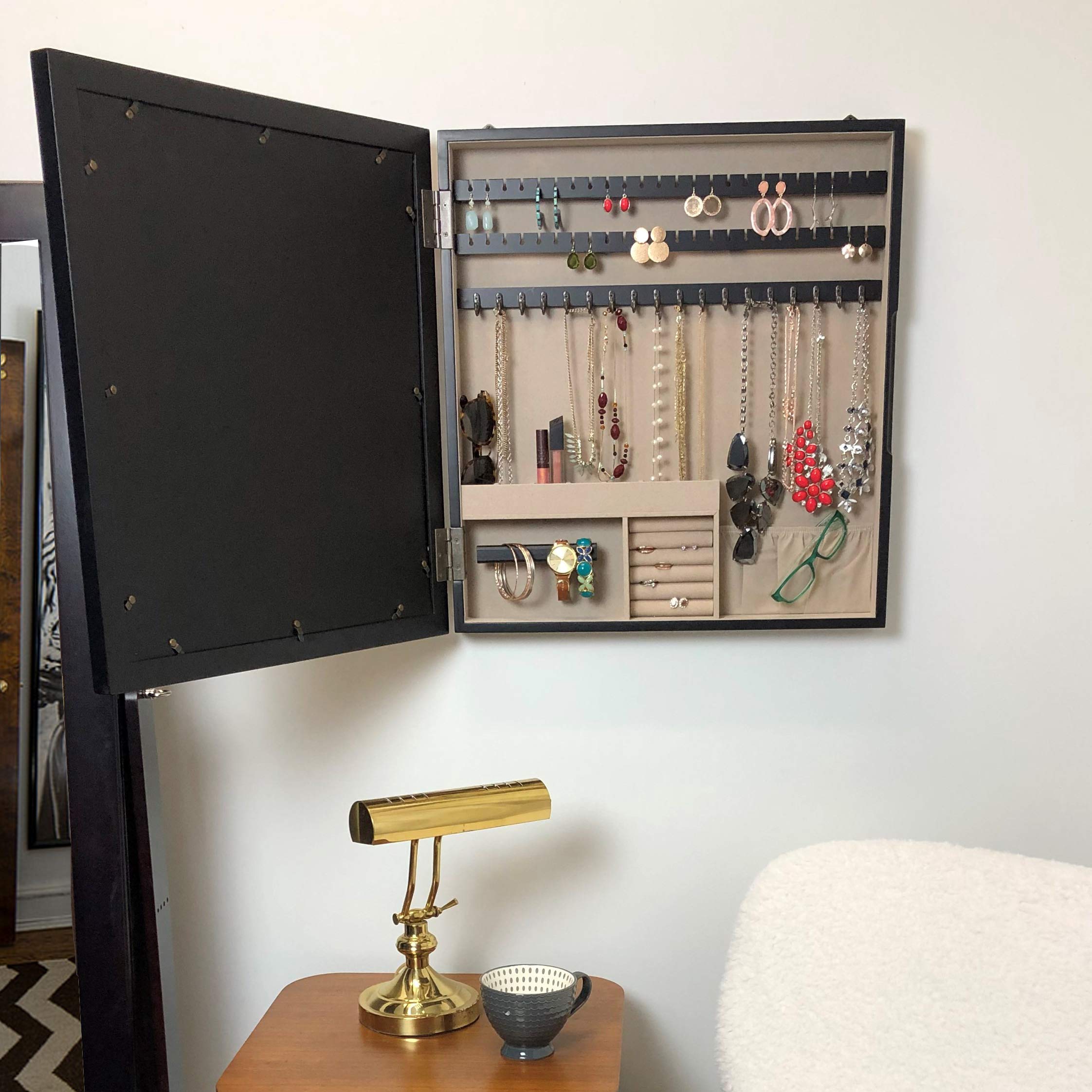 Collage Frame Jewelry Storage Box - Black Display Organizer for Necklaces, Rings & Earrings | Perfect for Bedroom Vanity, Dresser Top & Gift Giving