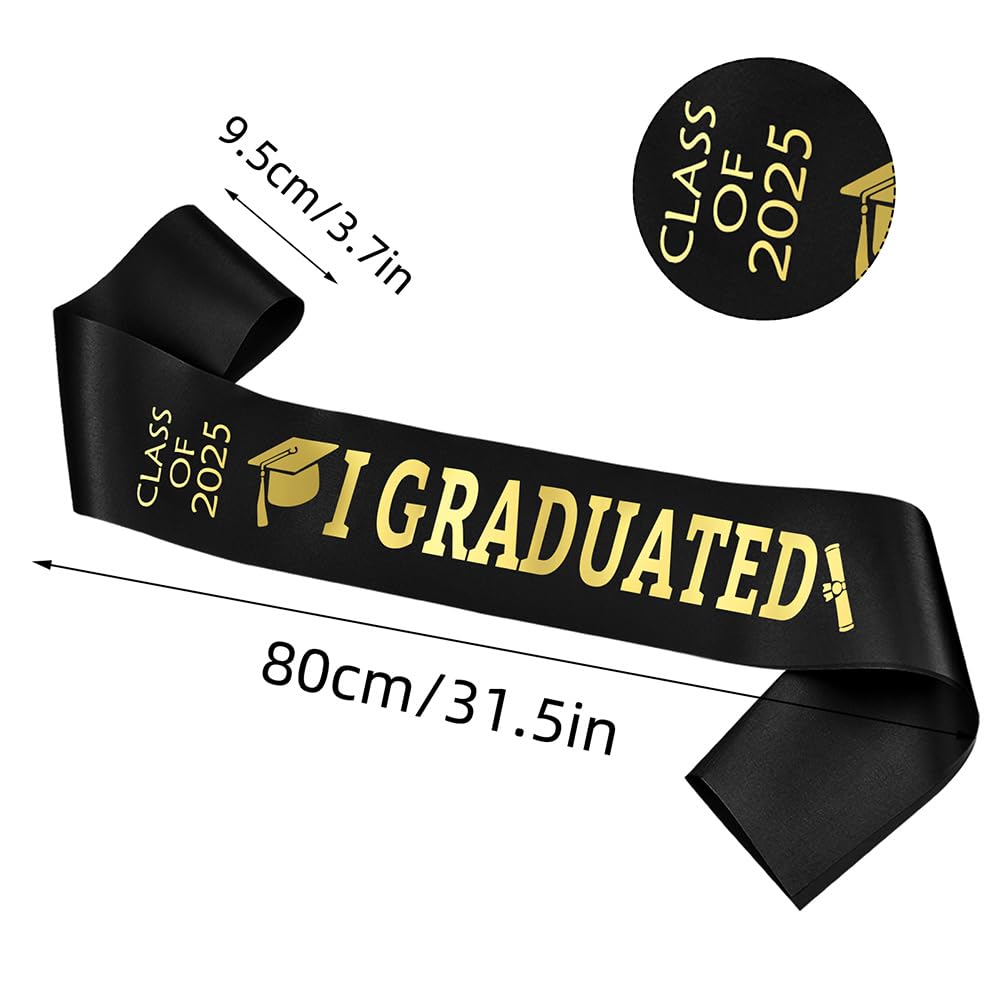 2025 Graduation Sash - Black with Gold Glitter 