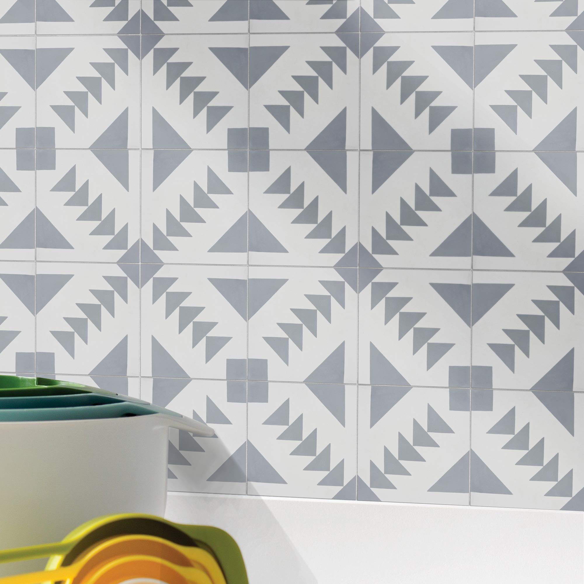 Handmade Moroccan Cement Tile CTP60-02 Tadla - Grey & White Mosaic for Kitchen Backsplash, Bathroom Floor & Mediterranean Home Decor