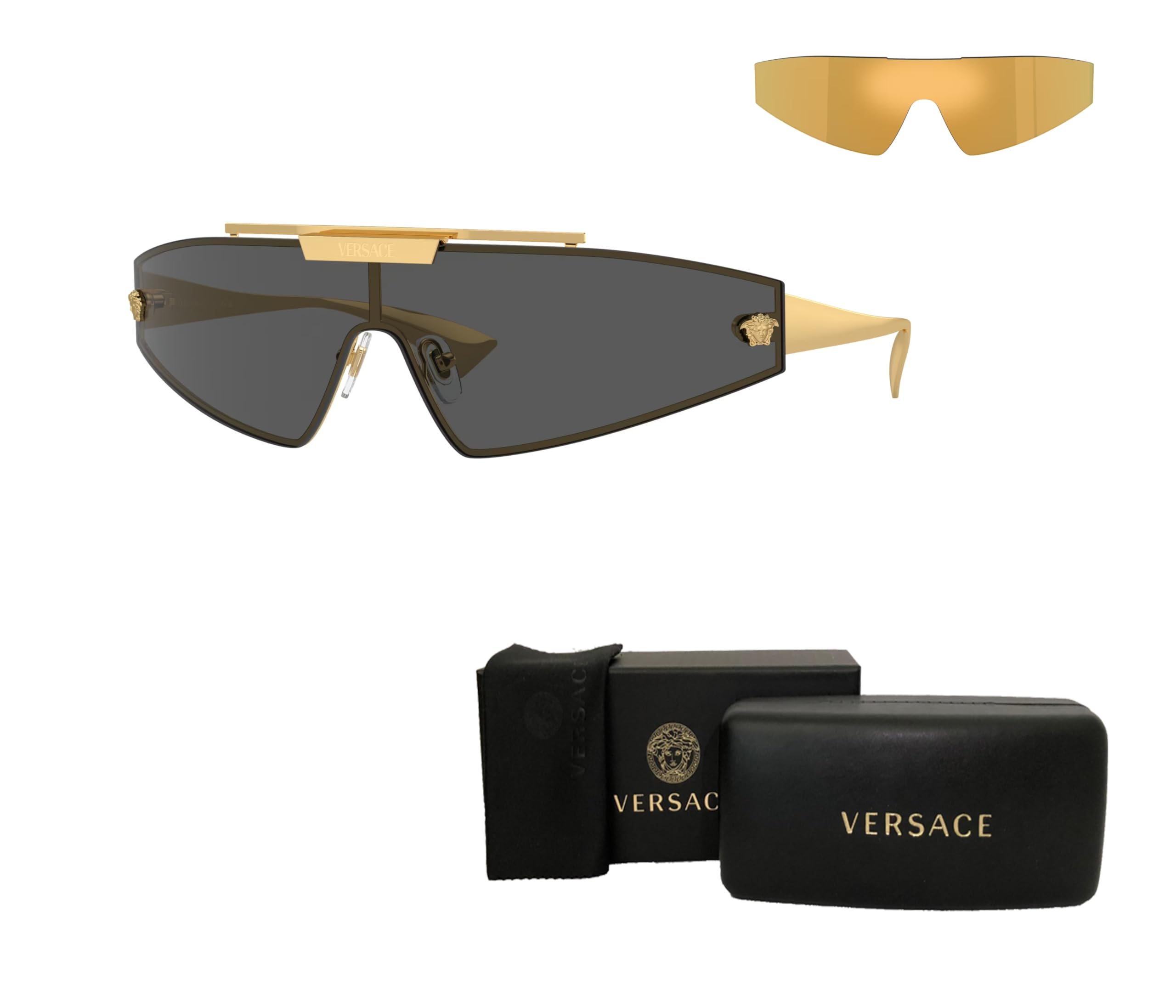 Versace VE2265 Women's Shield Sunglasses - Designer Sunglasses for Women with iWear Eyewear Kit | UV Protection, Fashion Accessory for Summer, Beach, and Outdoor Activities