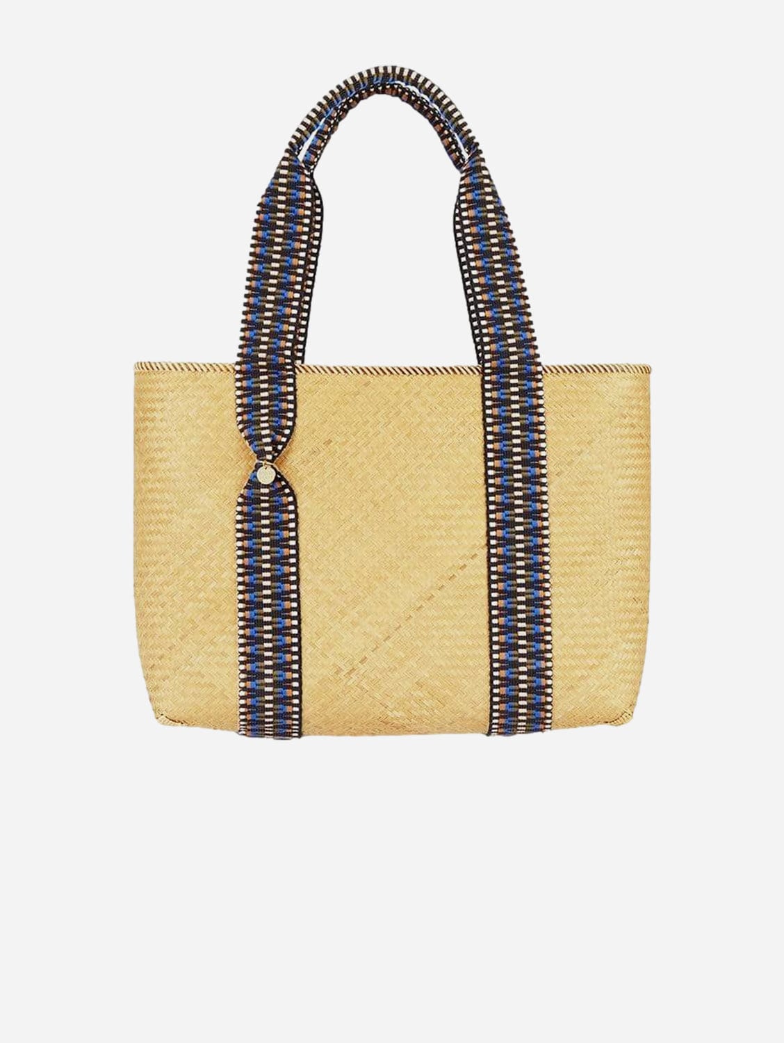 Mentawai Handwoven Bamboo Vegan Medium Tote Bag with Indigo Straps - Eco-Friendly Natural Fiber Purse for Women, Beach, Shopping & Daily Use
