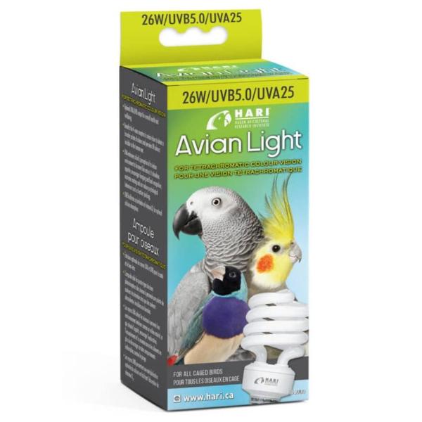 Hari Avian UVB 5.0 & UVA 25 Light Bulb 26W - Reptile & Bird Heating Lamp for Terrariums, Aviaries, and Pet Habitats - Ideal for Basking, Vitamin D3 Synthesis, and Daylight Simulation