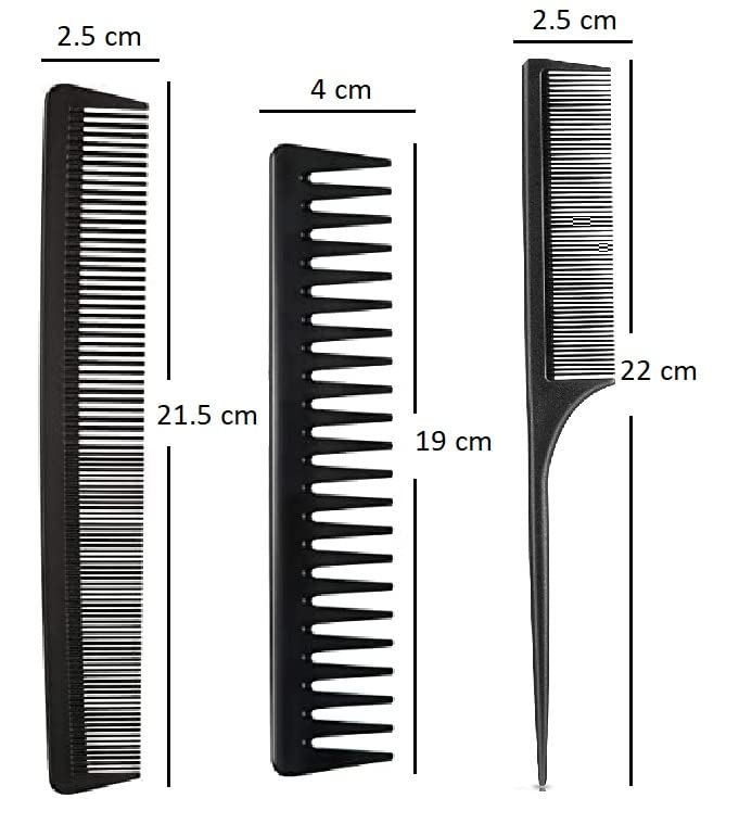 Professional Matte Black Carbon Fiber Hair Comb Set for Men - 3 Pack Barber Salon Styling Comb for Grooming, Beards & Mustaches - Perfect for Home, Salon & Travel Use