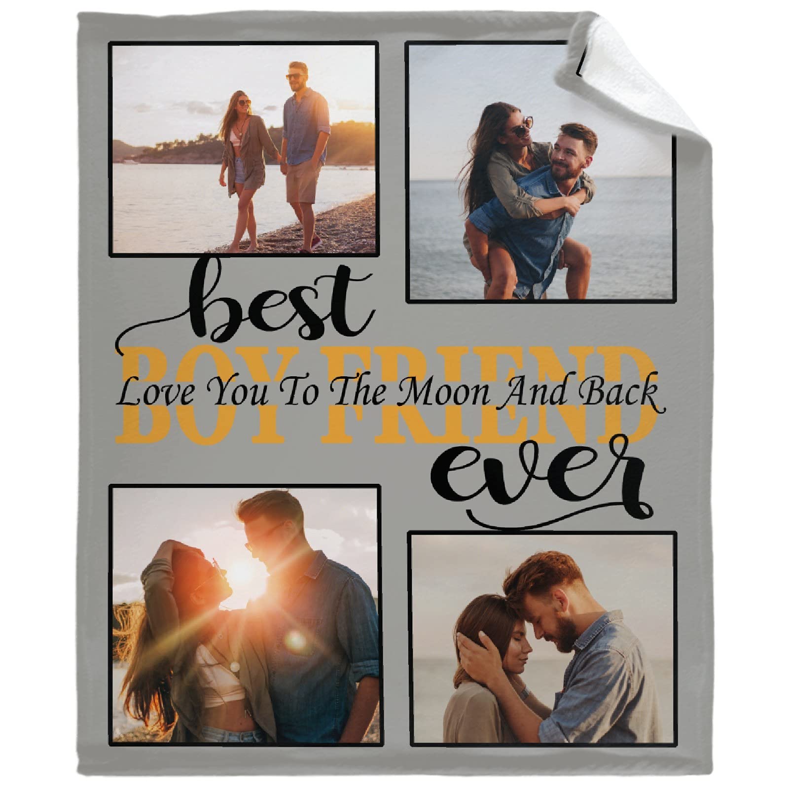 Custom Photo Blanket for Boyfriend - Personalized Flannel Throw Blanket with Collage Pictures - 60