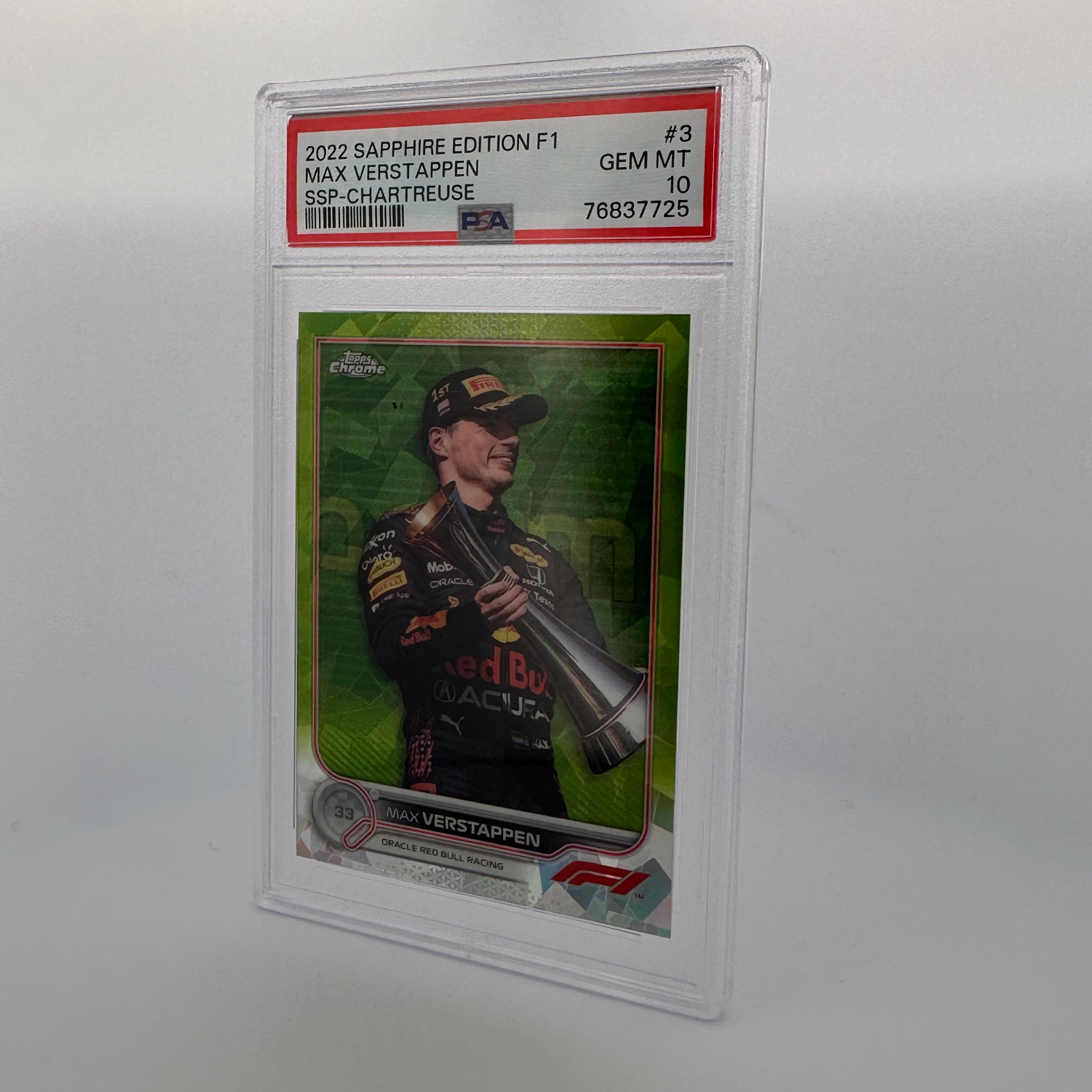 PSA 10 024/199 MAX VERSTAPPEN #3 SAPPHIRE EDITION SSP CHARTREUSE - Formula 1 Racing Collectible Card for Display & Investment
