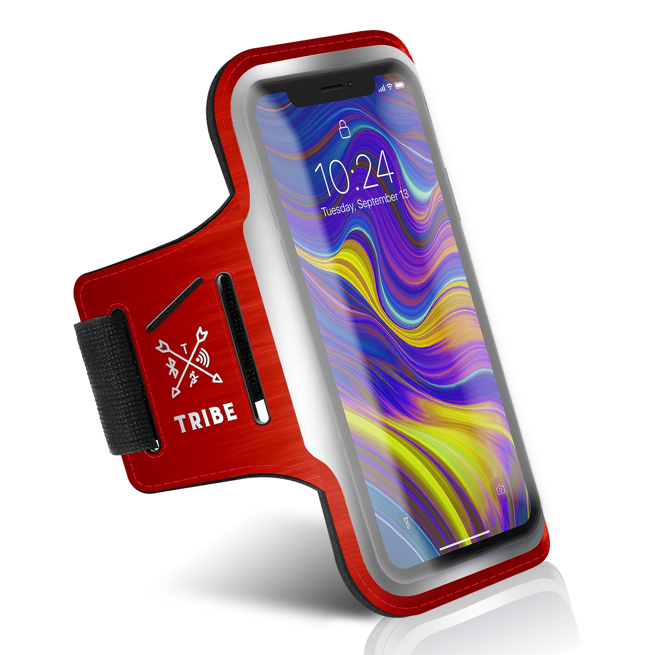 TRIBE Running Phone Holder Armband for iPhone & Galaxy - Adjustable Sports Armband for Women & Men - Perfect for Running, Jogging, Walking & Gym Workouts - Fits All Smartphones with CC/Key Pocket - Stay Active & Connected During Workouts