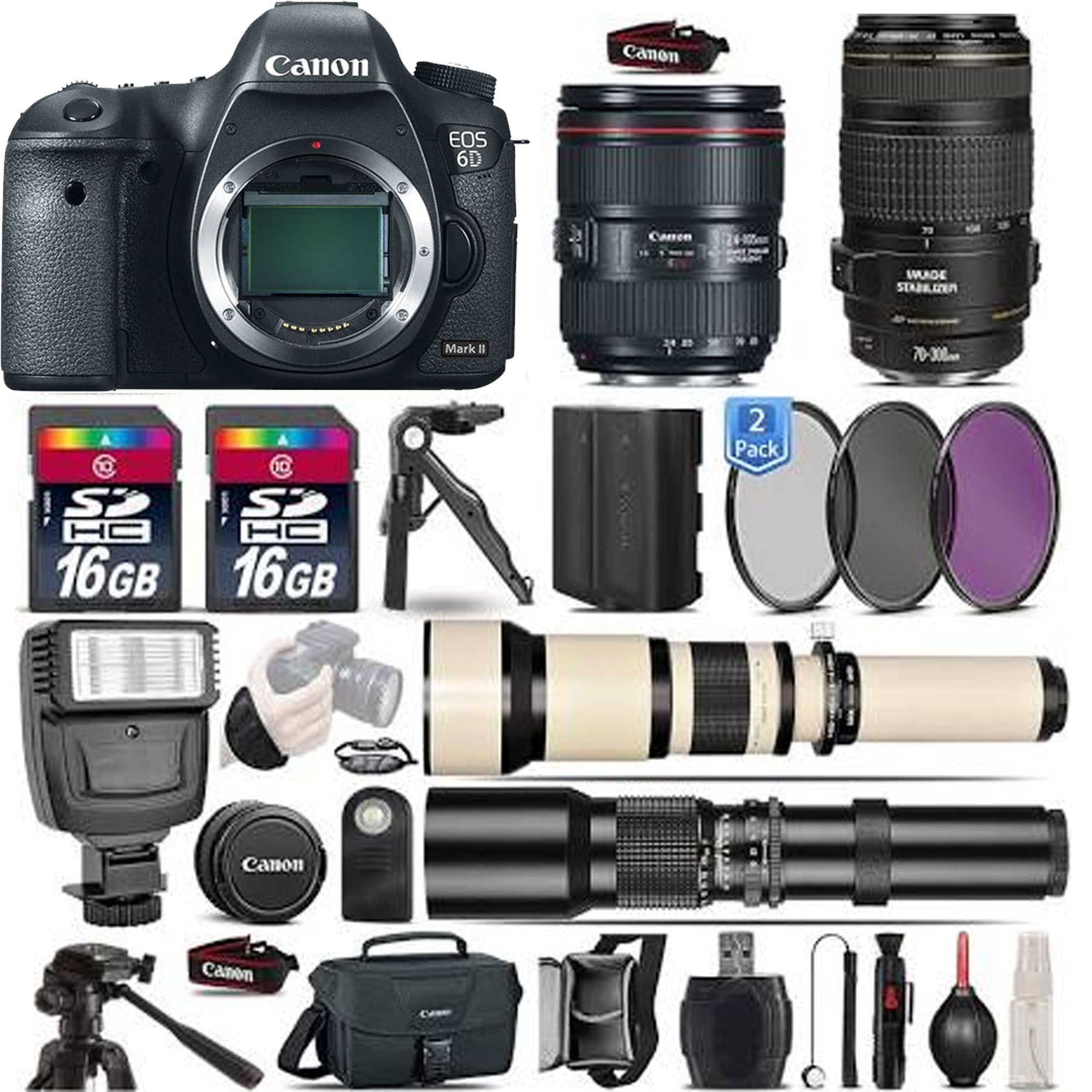 Canon EOS 6D Mark II DSLR Camera with 24-105mm f/4L II Lens & 70-300mm USM Lens - Professional Full Frame Digital Camera Kit with Extra Battery - Perfect for Wedding Photography, Travel and Outdoor Shooting