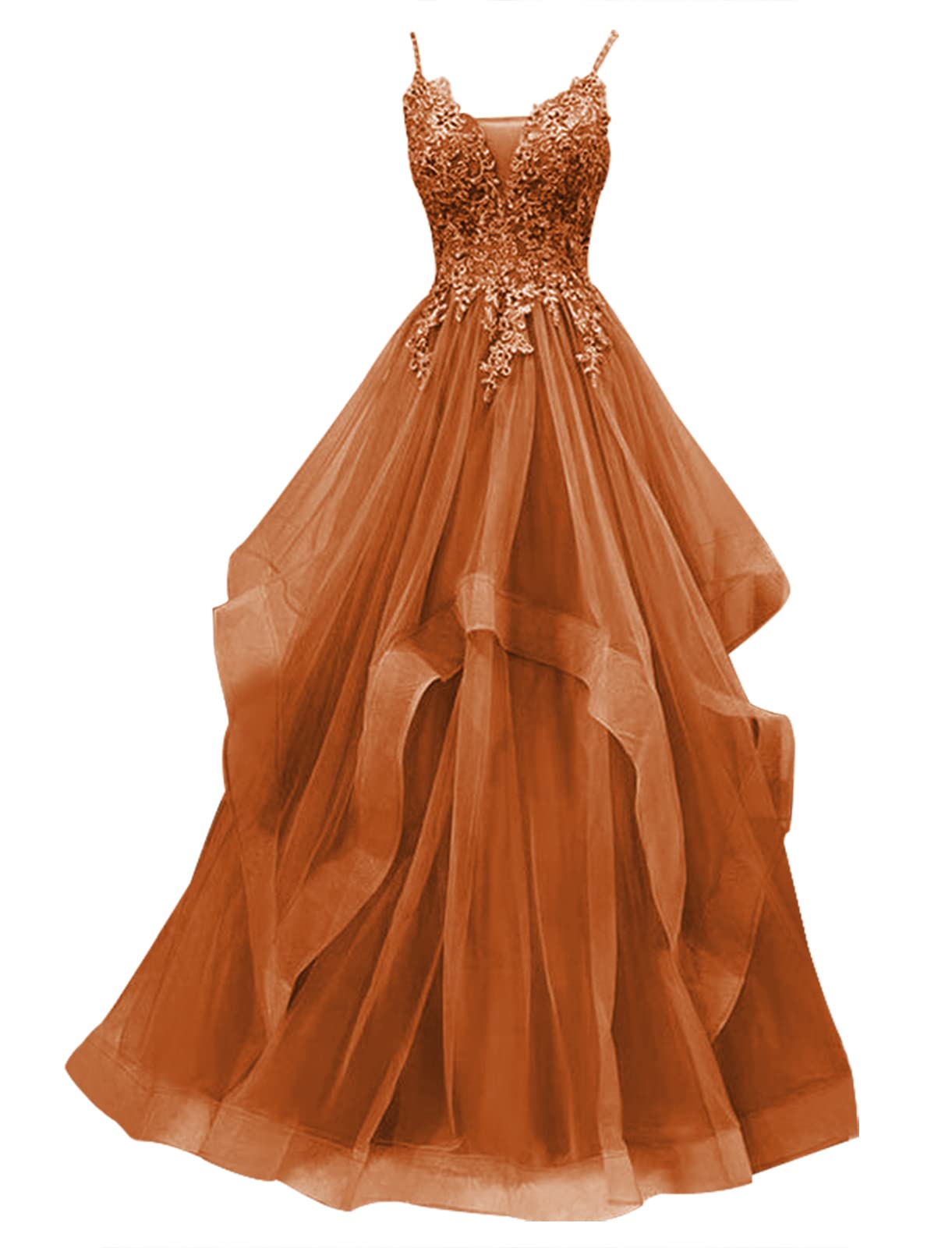 Elegant Lace Prom Dress with Ruffles - Long Tulle Formal Evening Gown for Homecoming, Wedding, and Special Occasions