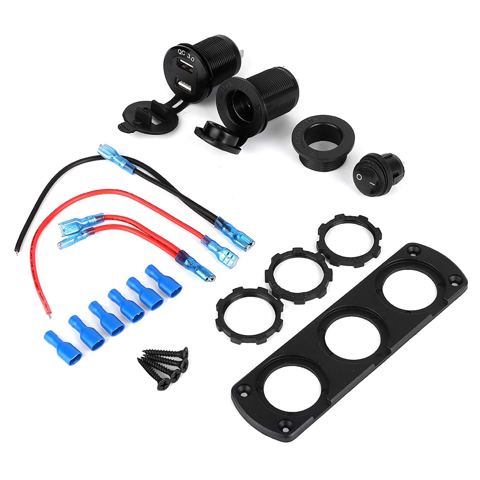 12V Cigarette Lighter Socket with Dual USB Charger & LED Switch - Car, Truck, Boat Marine Power Outlet for Phone Charging & Device Power Supply