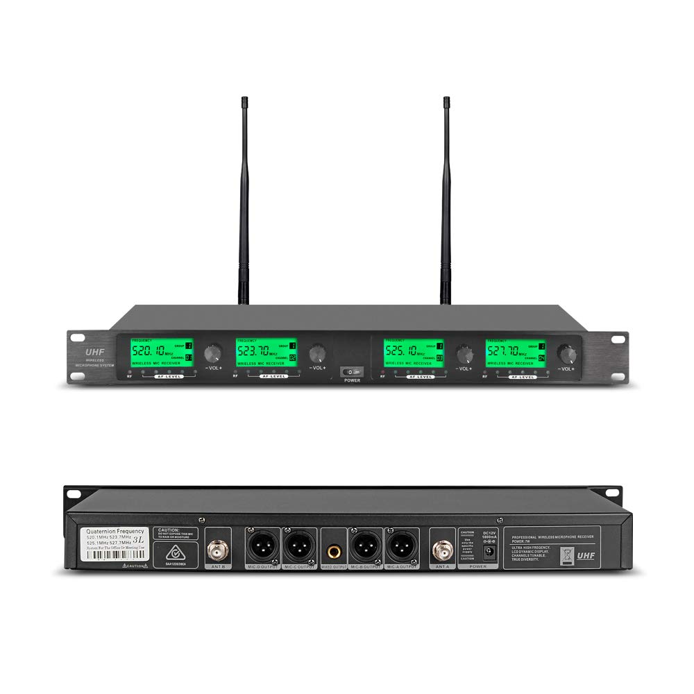 WENWEN Professional UHF Wireless Microphone System - 4 Channel with 4 Lavalier Mics, 4 Bodypacks & 4 Headsets for Karaoke, Church, Conference, Wedding & Events | Ideal for Public Speaking, Performances & Live Streaming