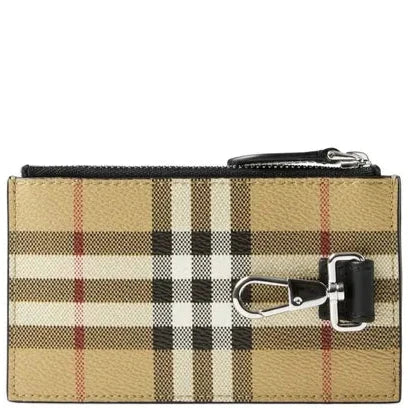 Burberry Check Zip Card Holder - Stylish Leather Wallet for Credit Cards & ID - Perfect for Travel, Business & Everyday Use