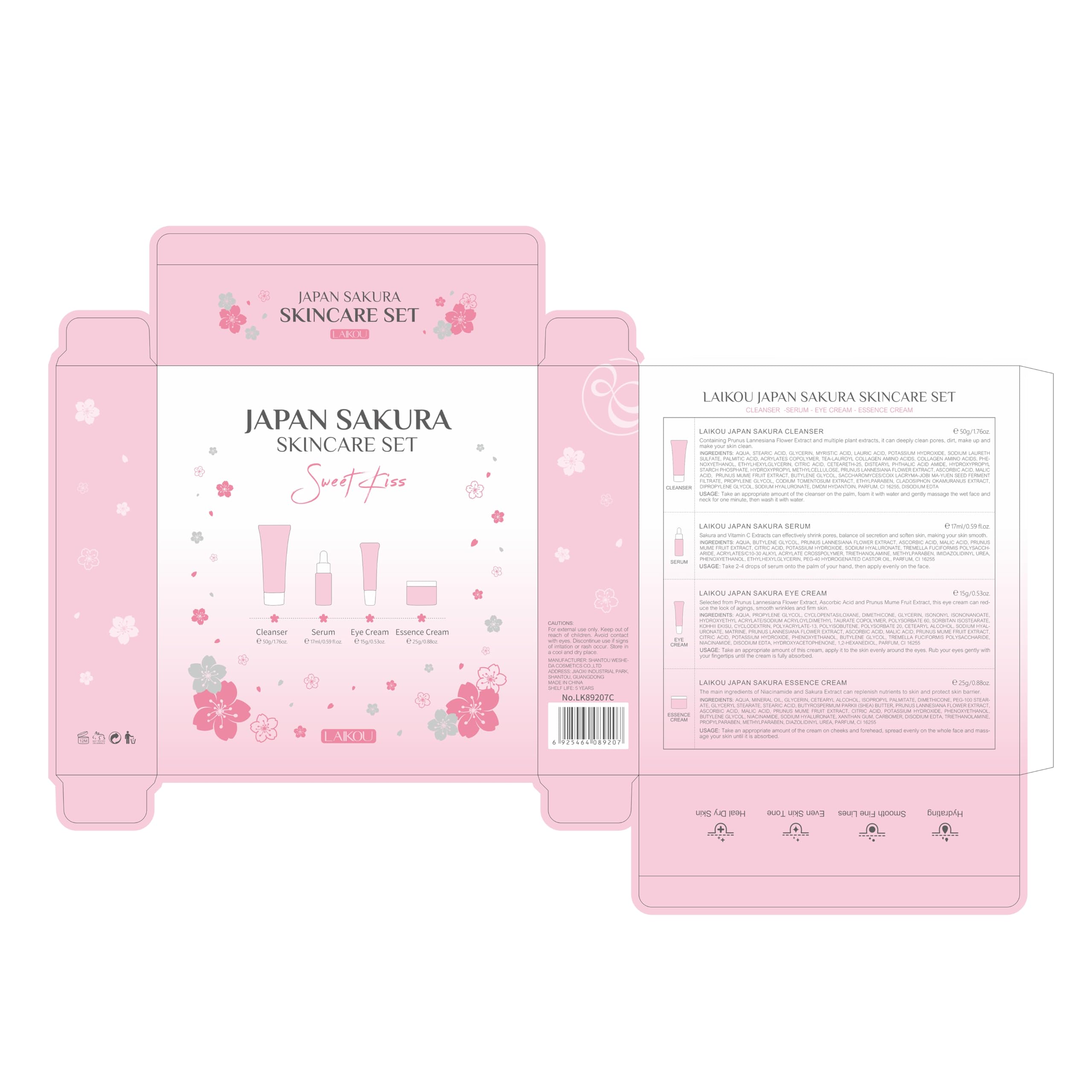 Japan Sakura Skin Care Gift Set - 4-Piece Travel Kit with Cleanser, Serum, Eye Cream & Face Cream | Gentle Skincare for Women, Moms, Wives & Teens | TSA-Friendly Beauty Essentials for Daily Routine & Gifting