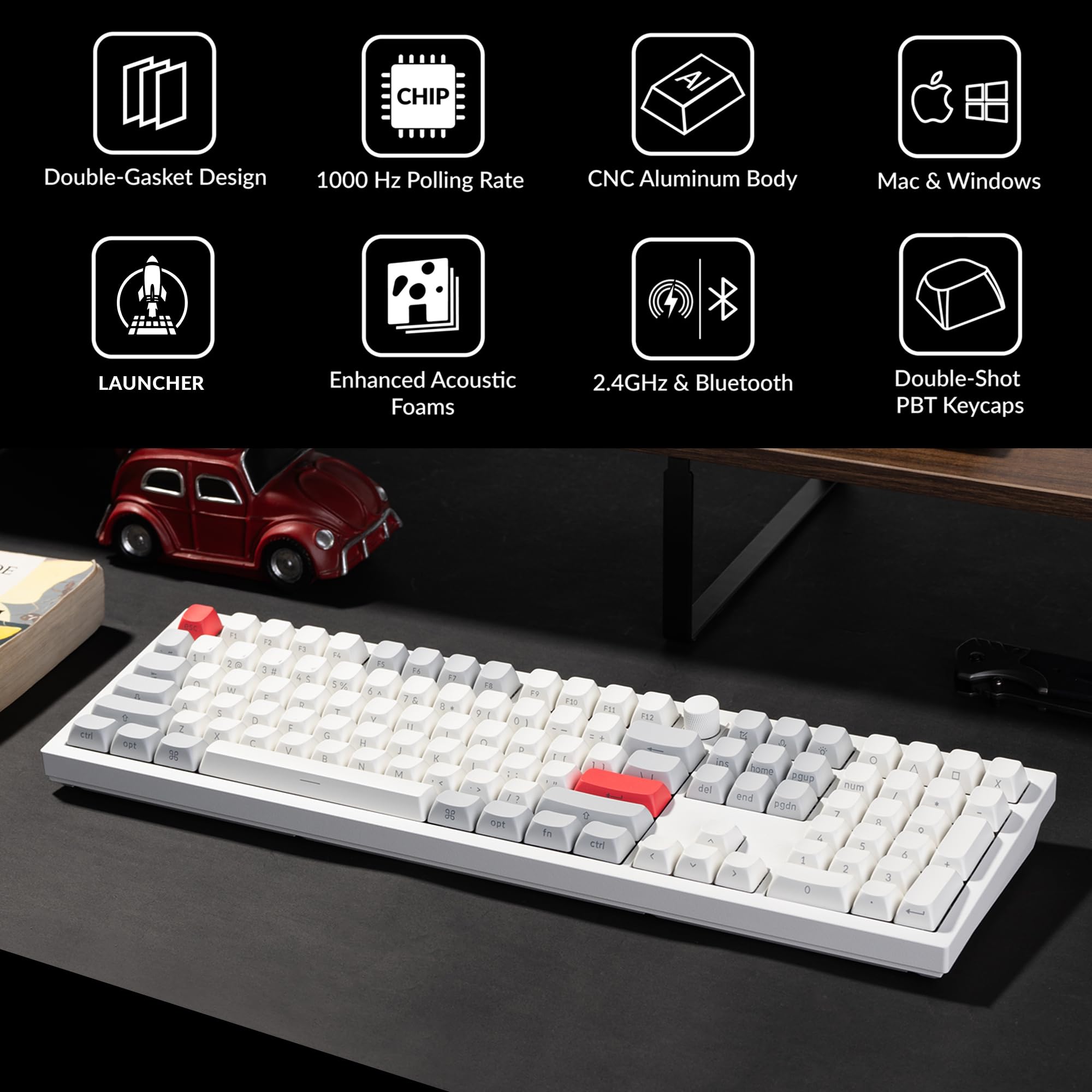 Keychron Q6 Max Full Size Custom Mechanical Keyboard - QMK/VIA Programmable, Wireless Bluetooth/2.4GHz/USB-C, RGB Backlit, Hot-Swappable Gateron Brown Switches for Mac/Windows/Linux (White) - Perfect for Office Work, Gaming & Programming