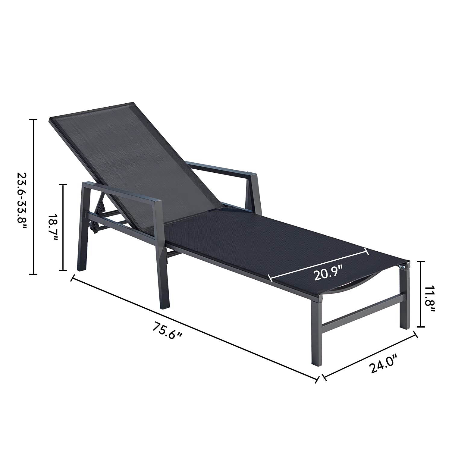 Premium Outdoor Patio Lounge Chair Set of 2 - Adjustable Aluminum Chaise Lounges with 5 Backrest Positions - Perfect for Backyard, Balcony, Poolside & Beach Relaxation (Black) - Ideal for Sunbathing, Lounging & Outdoor Entertaining