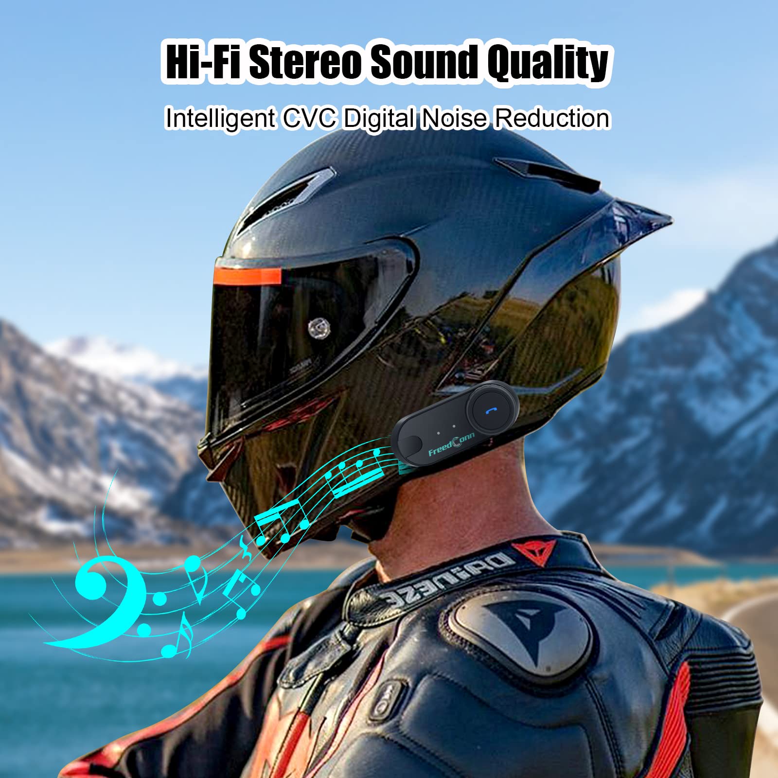FreedConn TCOM VB Motorcycle Bluetooth Headset - Helmet Communication System with Music Sharing, Universal Pairing & 800M Range for 2-3 Riders (2 Pack) - Perfect for Group Rides, Touring & Adventure Motorcycling
