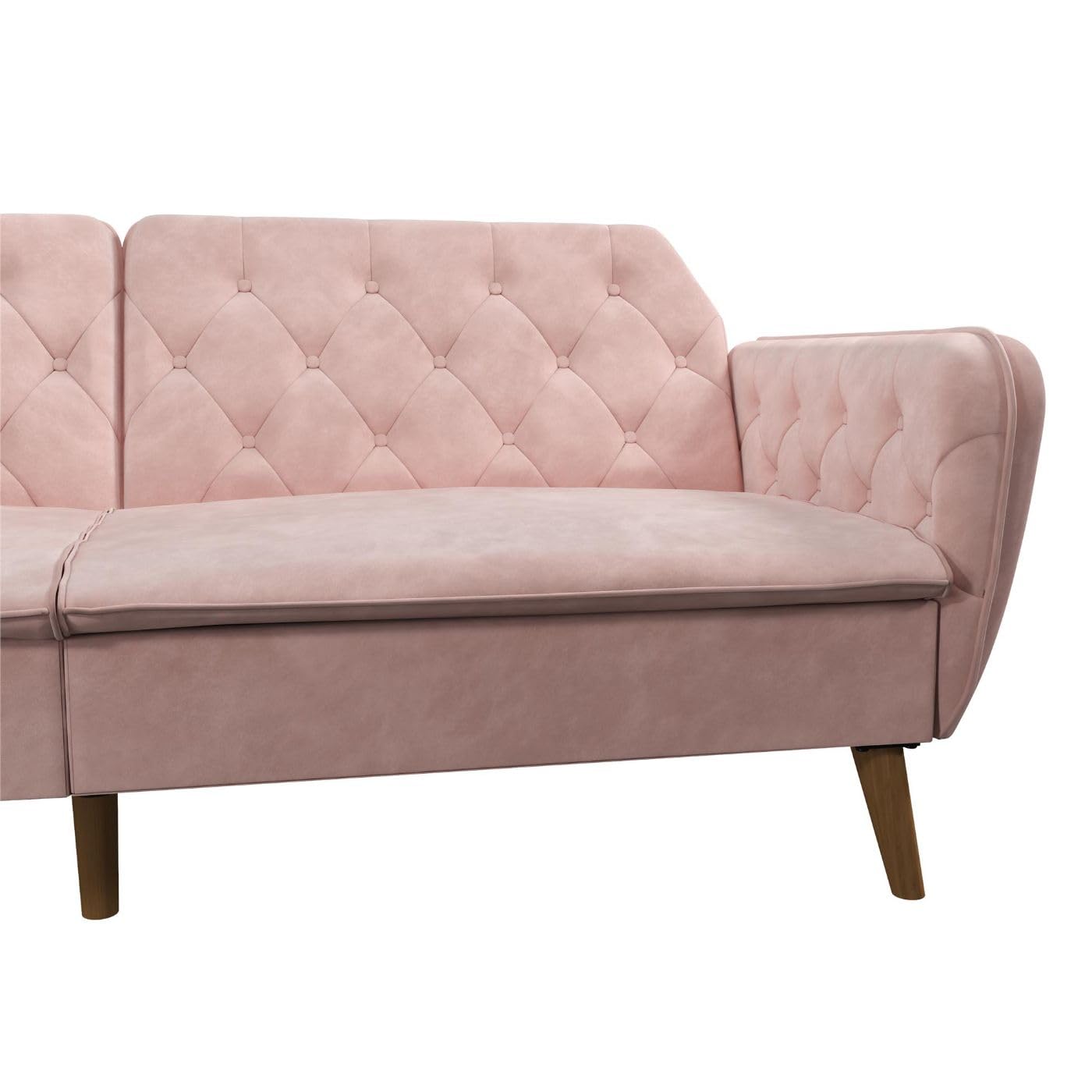 Novogratz Tallulah Convertible Memory Foam Futon Couch - Pink Velvet Sofa Bed for Small Spaces, Guest Room & Dorm | Comfortable Sleeper for Living Room, Apartment & Studio