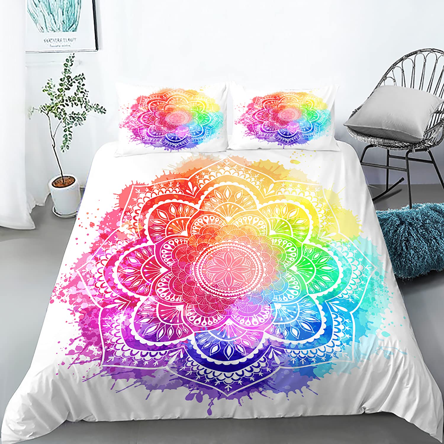 Bohemian Duvet Cover Set Twin Size - Mandala Printed Comforter Cover with 2 Pillowcases (3-Piece Set) for Adults & Teens - Soft Bedding for Bohemian, Hippie & Eclectic Home Decor - Perfect for Bedrooms, Dorms & Guest Rooms