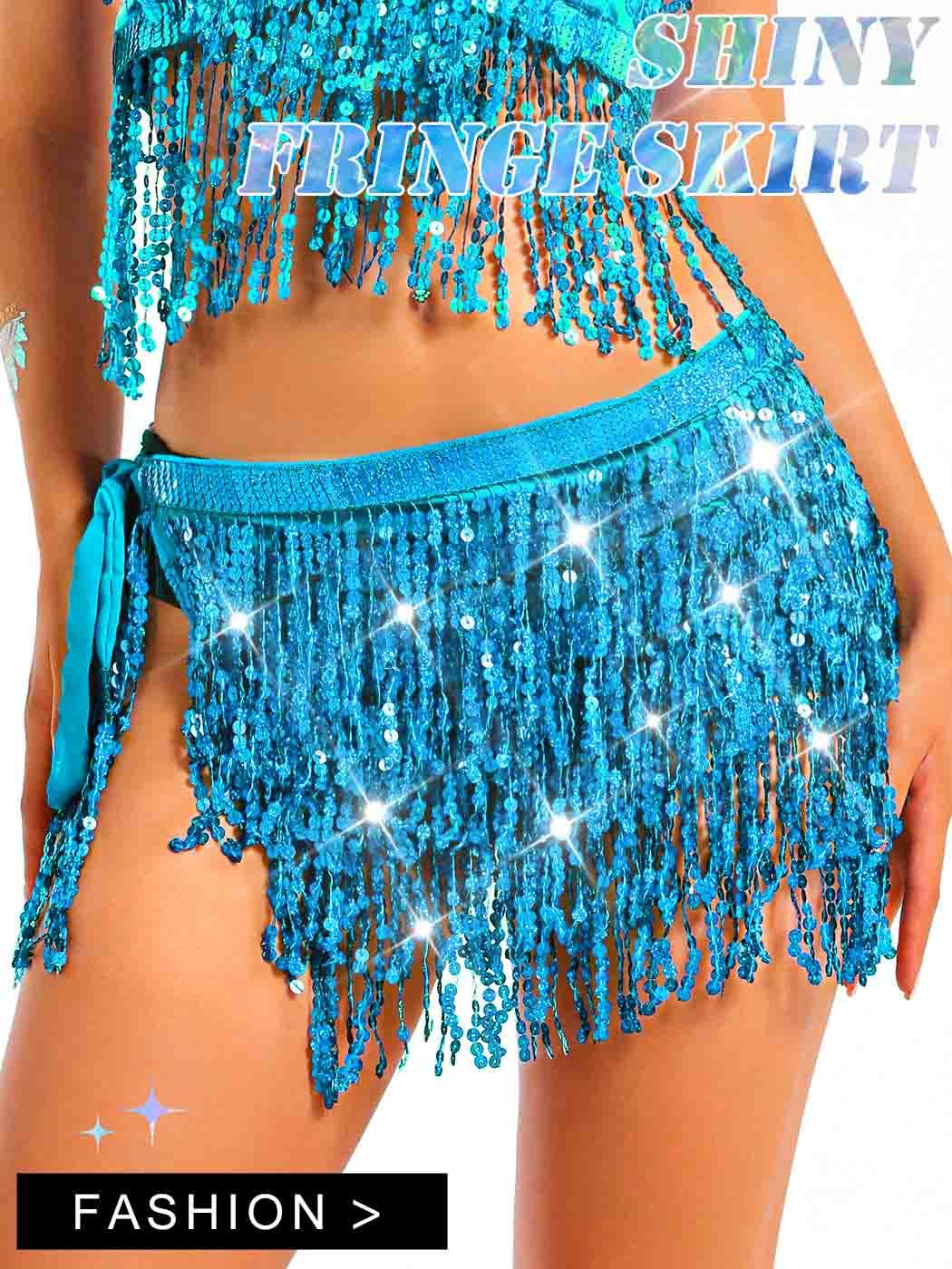 Boho Sequin Fringe Skirt with Tassels - Belly Dance Skirt & Hip Scarf for Women - Perfect for Rave Parties, Festivals, and Dance Performances