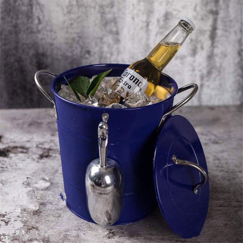 Premium Blue Metal Ice Bucket Set with Lid & Scoop - Double Walled Stainless Steel Chiller for Wine, Champagne & Beverages - Perfect for Parties, Weddings & Outdoor Gatherings