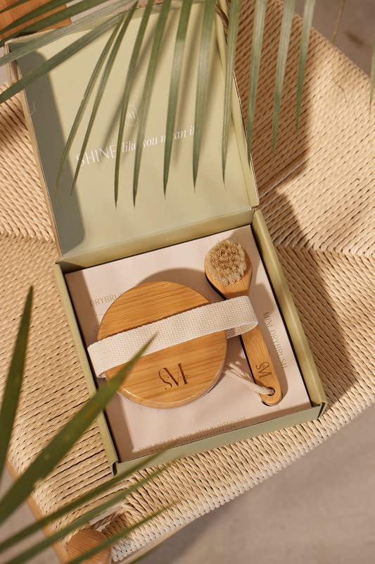 CSM Dry Brushing Body Brush Set - Natural Bristle Exfoliating Brush for Face & Body | Lymphatic Drainage, Cellulite & Circulation | Spa & Home Skincare Routine | Soft Skin Care Kit with Face Brush + Body Brush