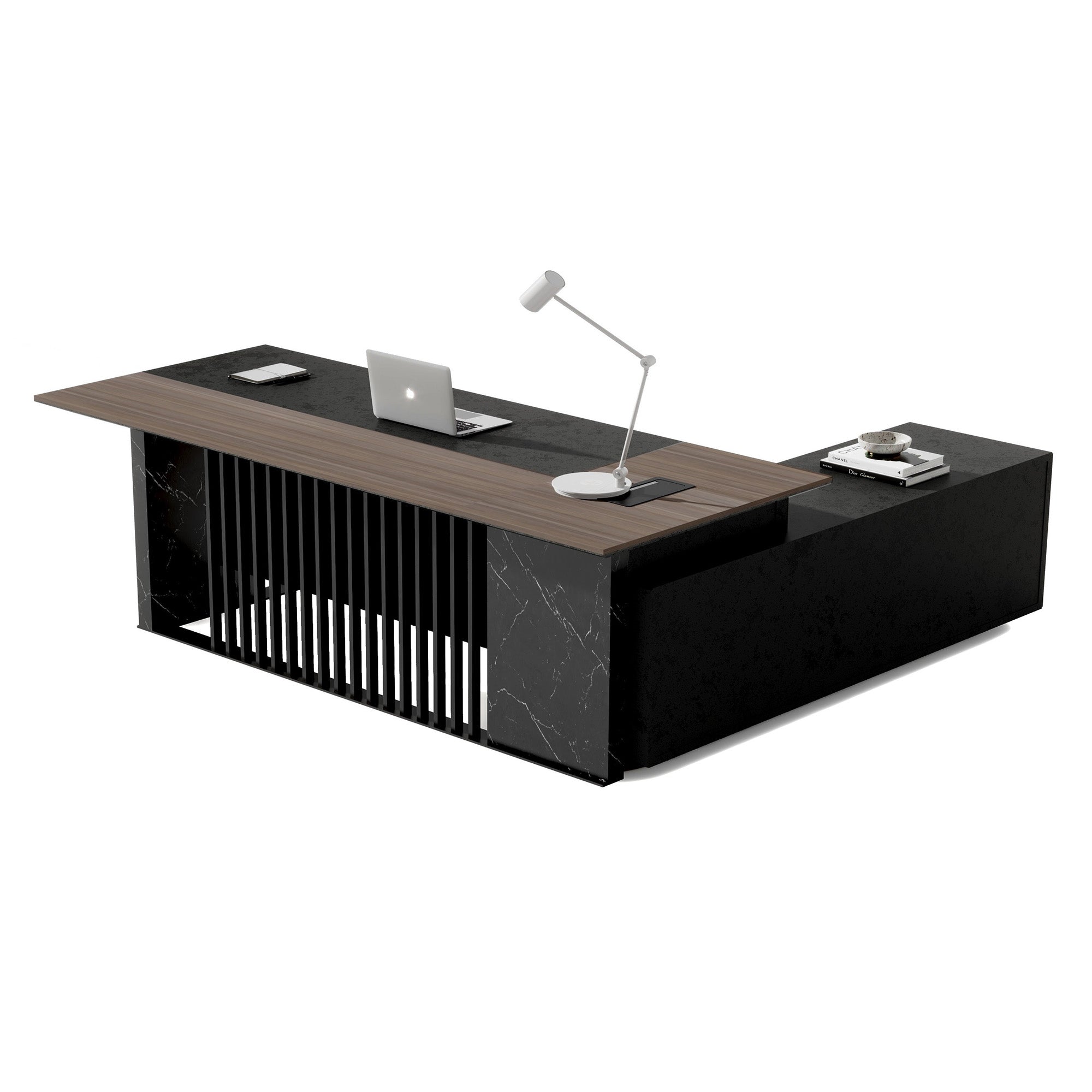 Premium MADEIRA Executive Desk 220cm with Left Return in Hazelnut & Black Concrete - Perfect for Home Office, Corporate Workspace and Modern Interior Design