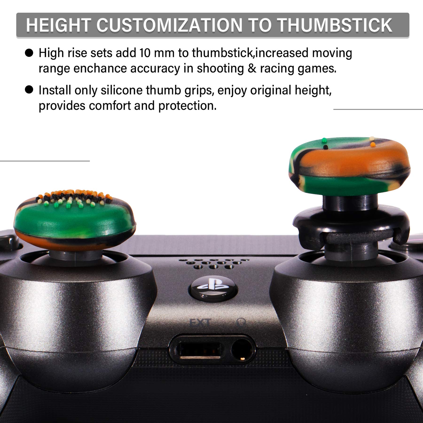FPS Thumbstick Extender & 3D Texture Rubber Silicone Grip Cover 2-Pack for PS5 DualSense & PS4 Controller - Camouflage Green | Enhanced Gaming Precision for FPS, Racing & Action Games | Improve Aim & Control for Call of Duty, Fortnite & Gran Turismo | Perfect for Competitive Gaming & Long Play Sessions