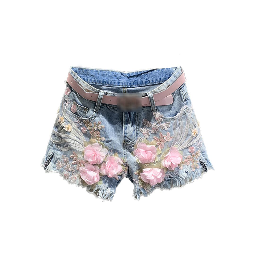 Lace Appliquéd Denim Shorts for Women - Summer Fringe Embroidered High Waist Beaded Shorts | Perfect for Beach, Music Festivals & Casual Outings