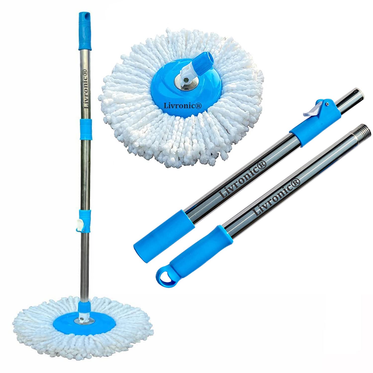 Livronic® Stainless Steel Mop with Plate & Refill - Multi-Color Cleaning Mop for Hardwood Floors, Tile & Laminate - Perfect for Kitchen, Bathroom & Home Cleaning