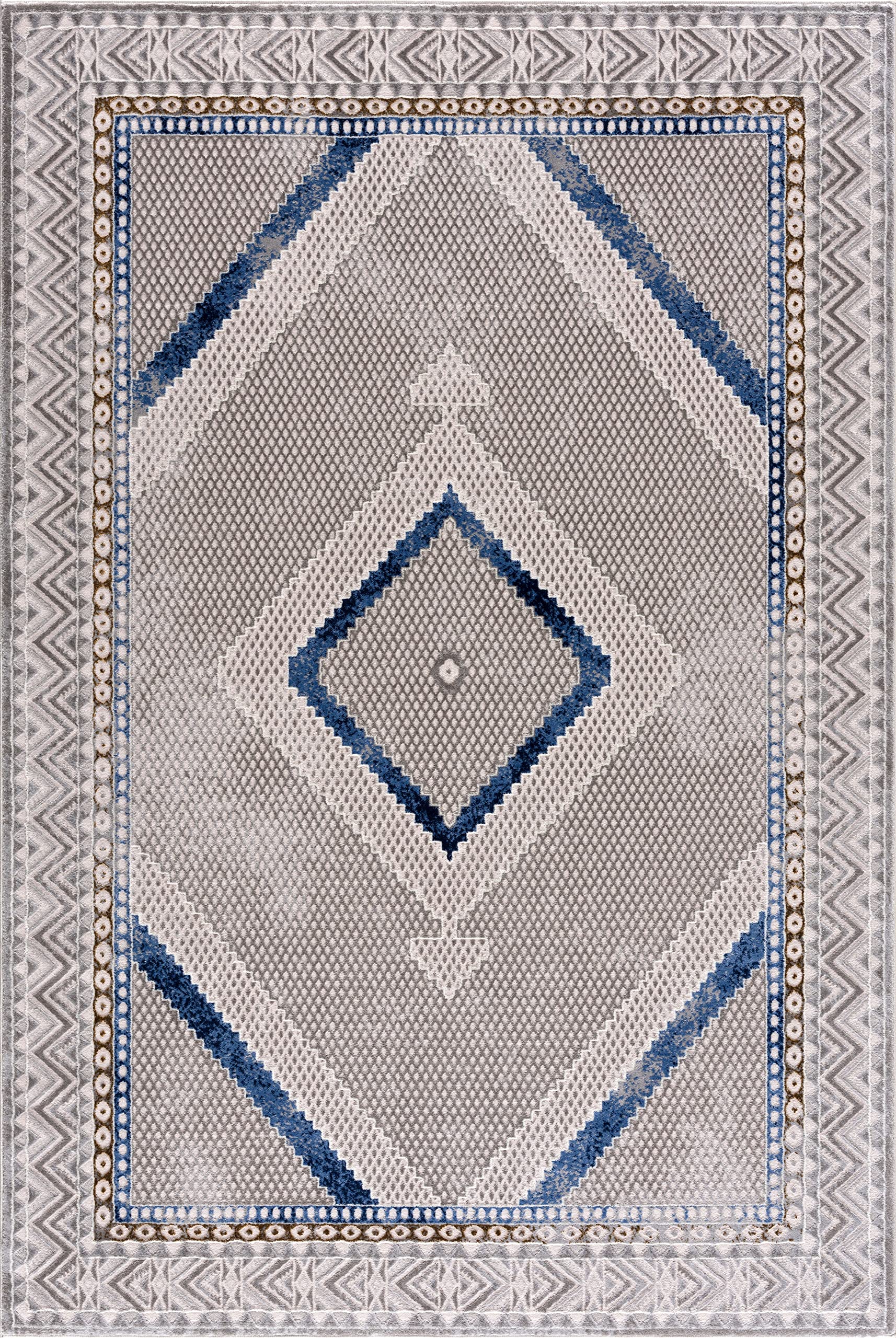 Premium Non-Shed 8x10 Oriental Area Rug - Blue Diamond Medallion Traditional Design for Dining Room, Living Room & Bedroom | Abani Rugs | Soft & Durable Under Table Rug (7'9