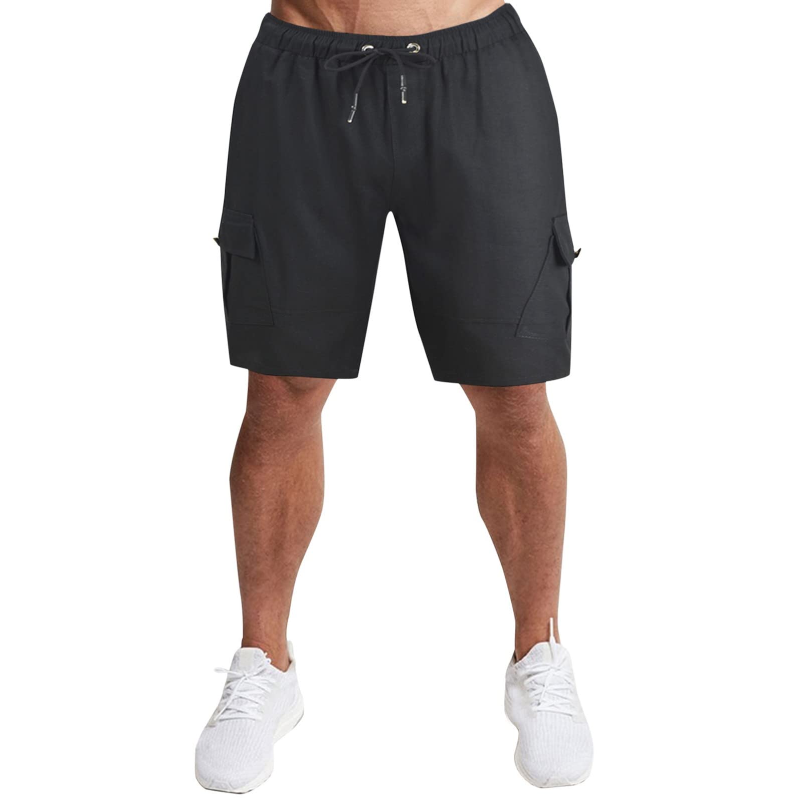 **Men's Casual Knee-Length Drawstring Shorts with Pockets - Solid Blue Slip-On Pants for Outdoor Activities, Gym & Travel**