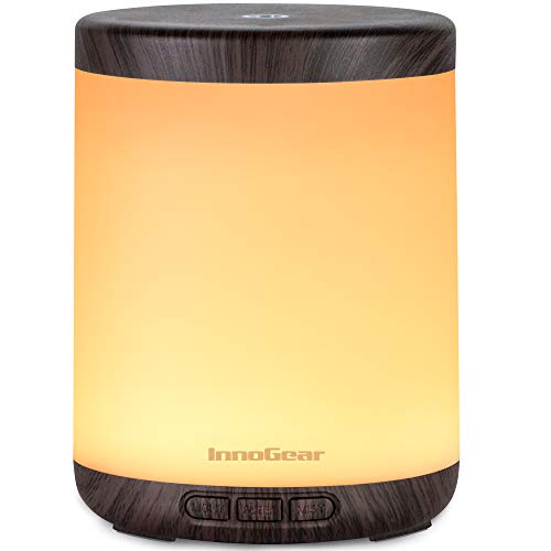 InnoGear 150ml Ultrasonic Essential Oil Diffuser - Aromatherapy Cool Mist Humidifier with 7 Color LED Mood Lights, Auto Shut-Off & Waterless Protection for Home, Office, Nursery, Spa & Yoga Room - Brown