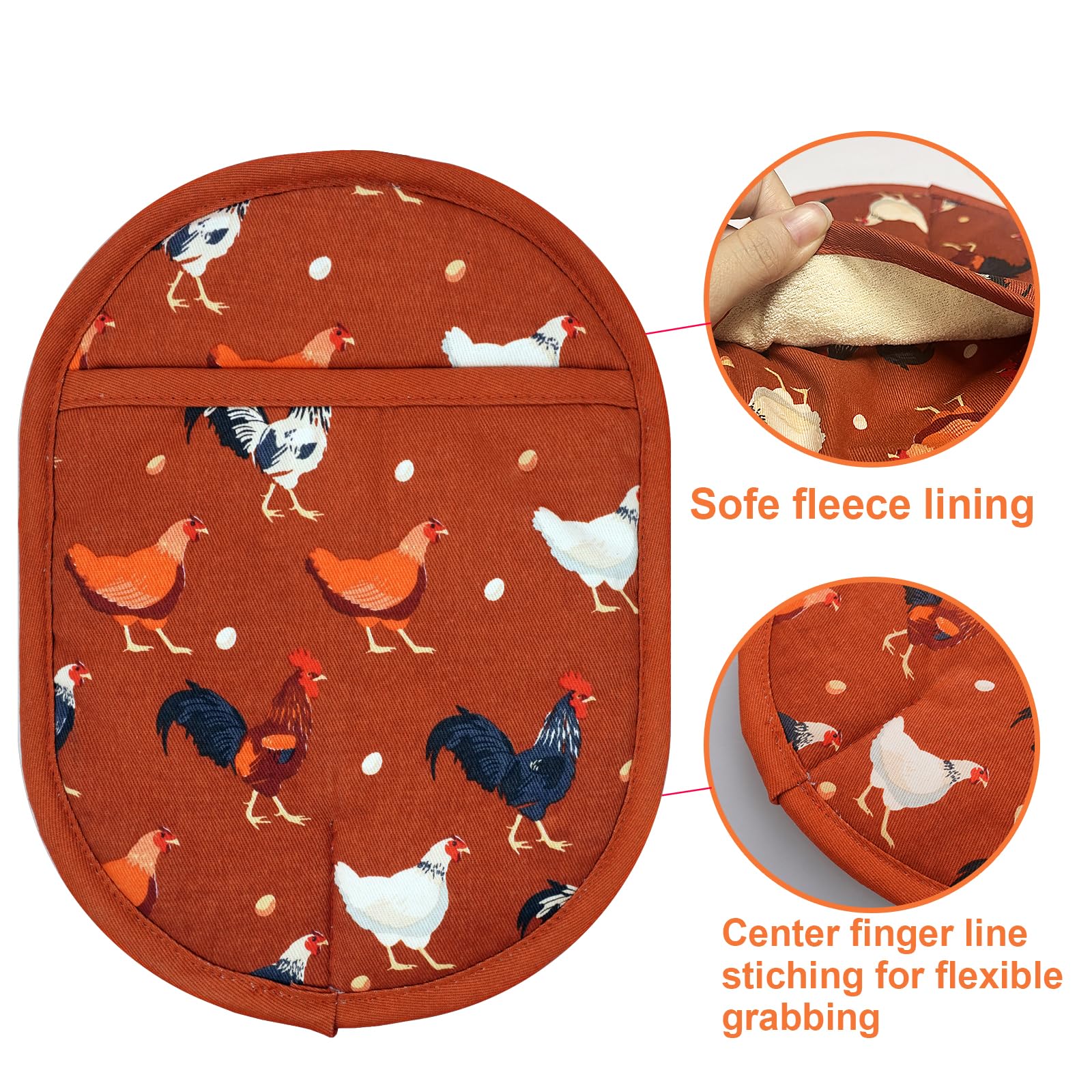 Heat Resistant Silicone Pot Holders Set of 2 - 500°F Oven Mitts with Cotton Lining for Cooking & Baking | Non-Slip Kitchen Potholders for Hot Pans, Grilling & Serving (Rooster Design)