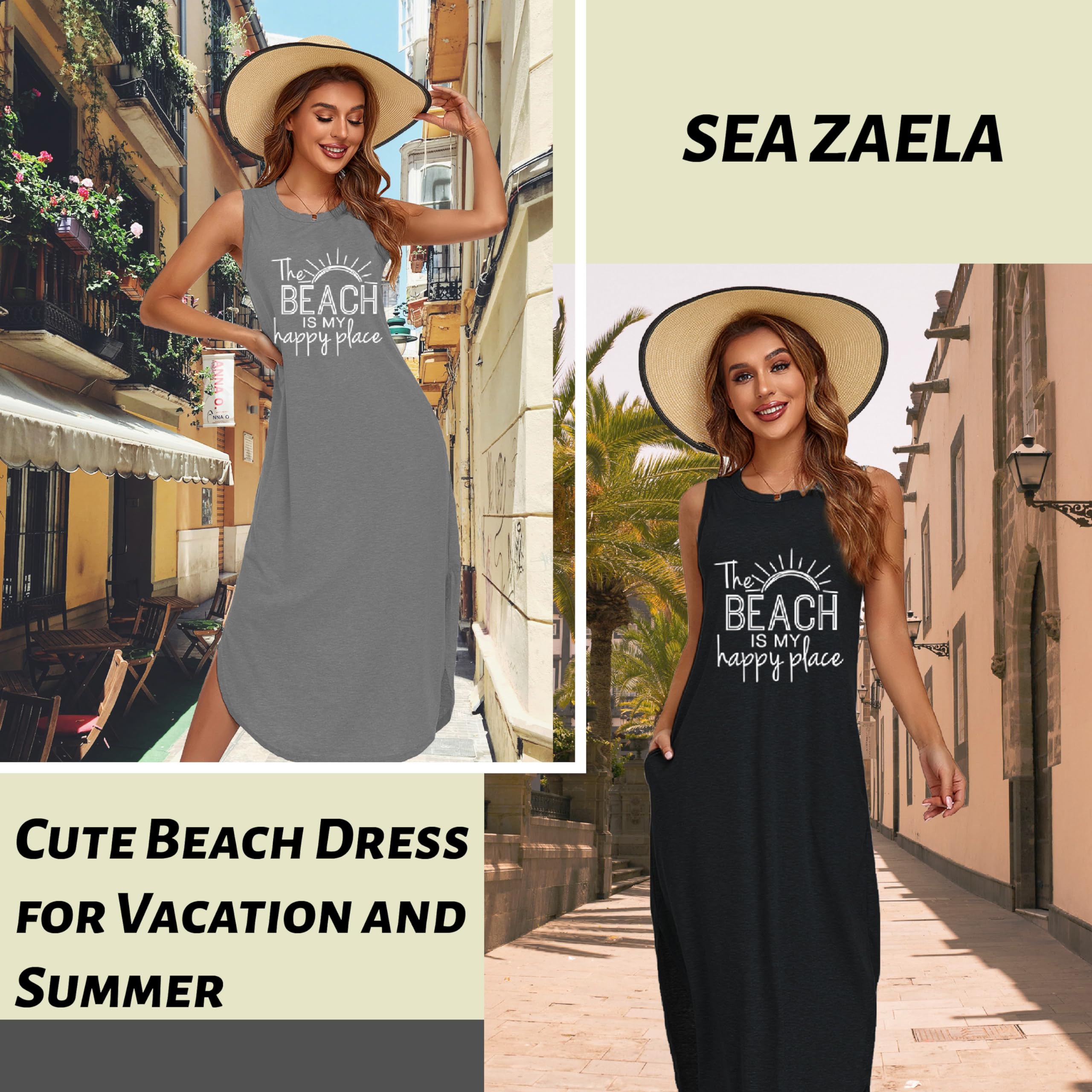 Women's Sleeveless Floral Print Long Sundress - Casual Beach Cover Up Dress with Pockets | Perfect for Summer Vacations, Pool Parties & Tropical Getaways