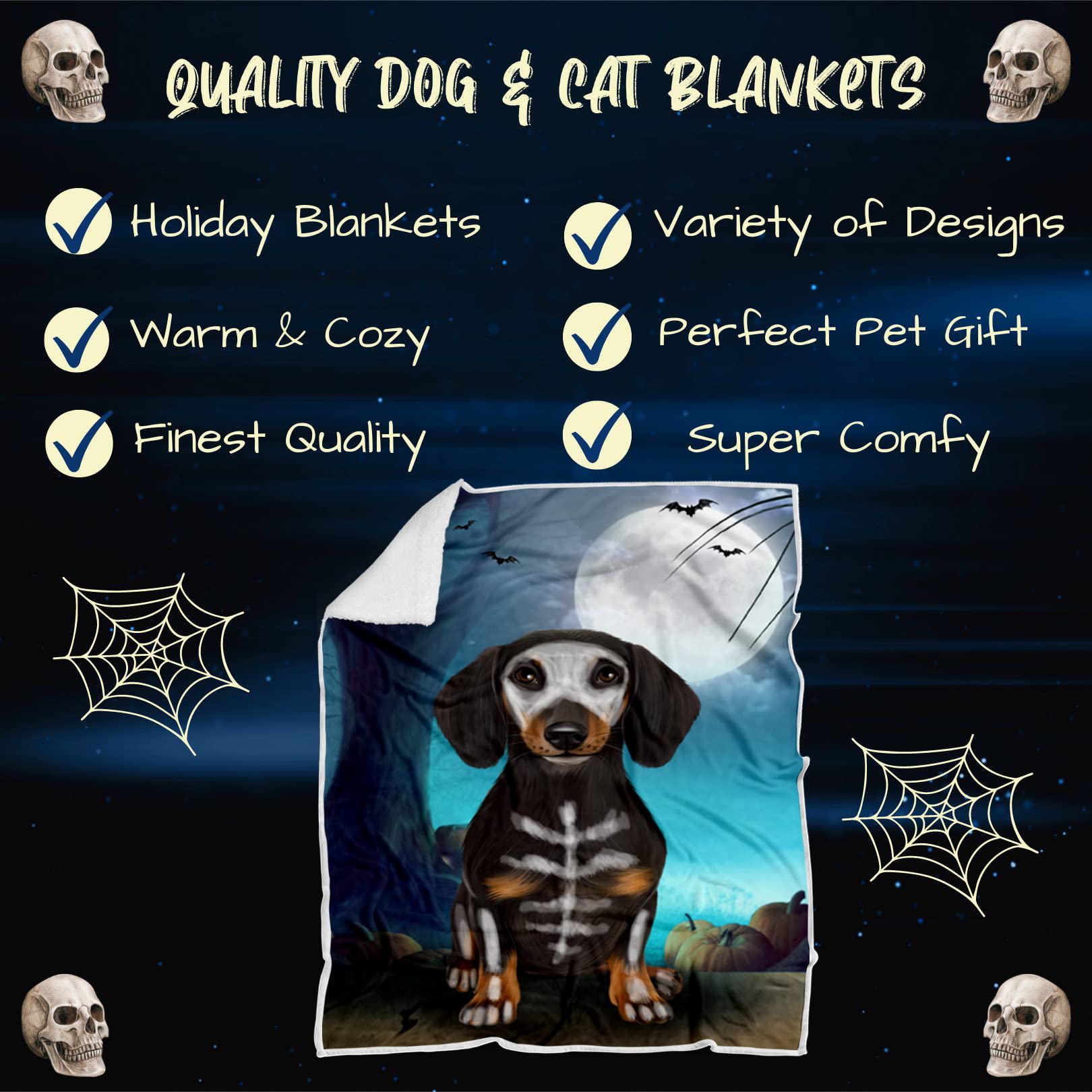 Halloween Trick or Treat Dachshund Dog Skeleton Blanket - Lightweight Super Soft Cozy Throw for Couch, Sofa & Bed - Durable Animal Theme Fuzzy Blanket (50x60 Woven) - Perfect for Halloween Decor, Pet Lover Gift & Cozy Movie Nights