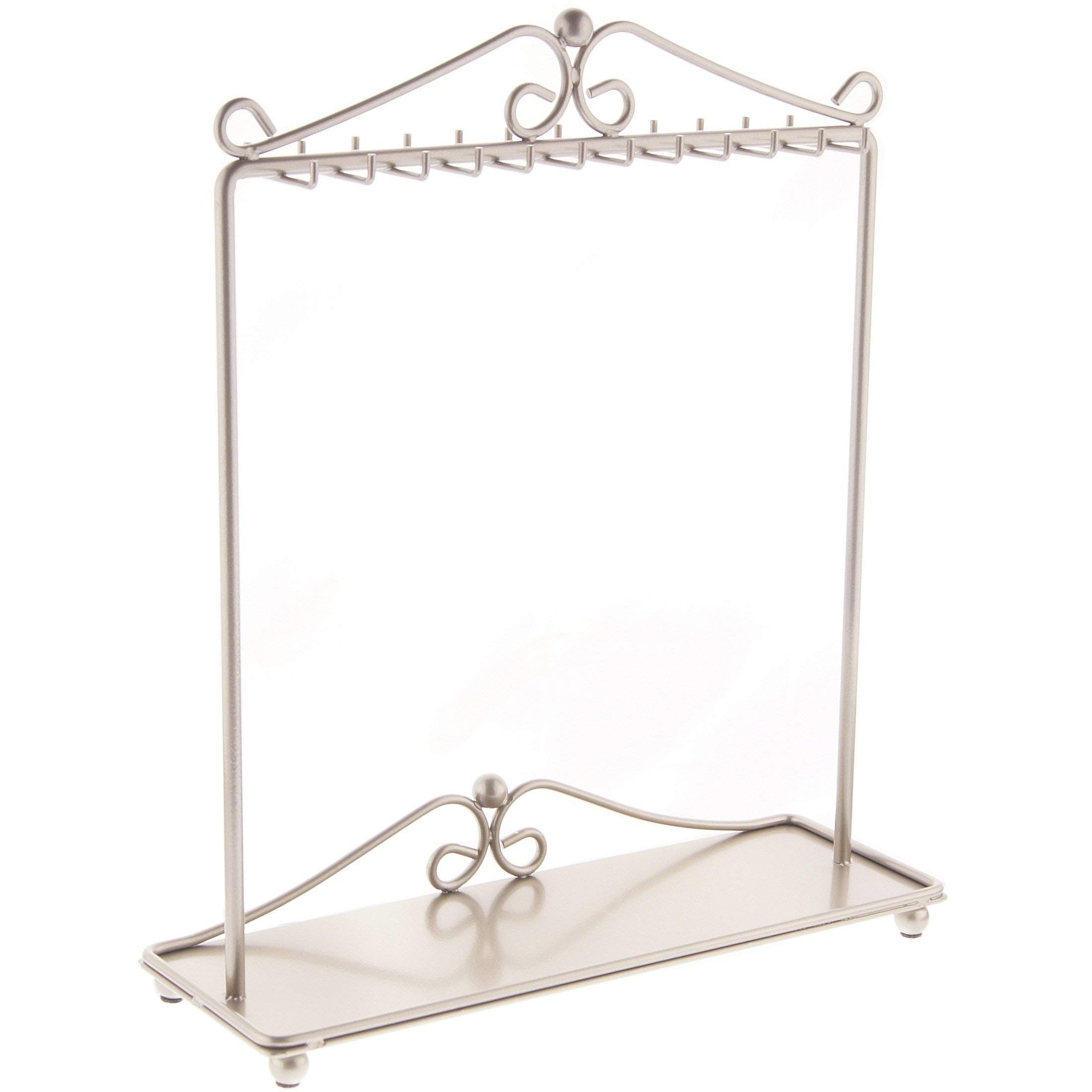 Freestanding Jewelry Organizer Stand - Tall Necklace Holder & Bracelet Display Rack in Calla Satin Nickel Silver | Perfect for Bedroom, Bathroom & Closet Organization