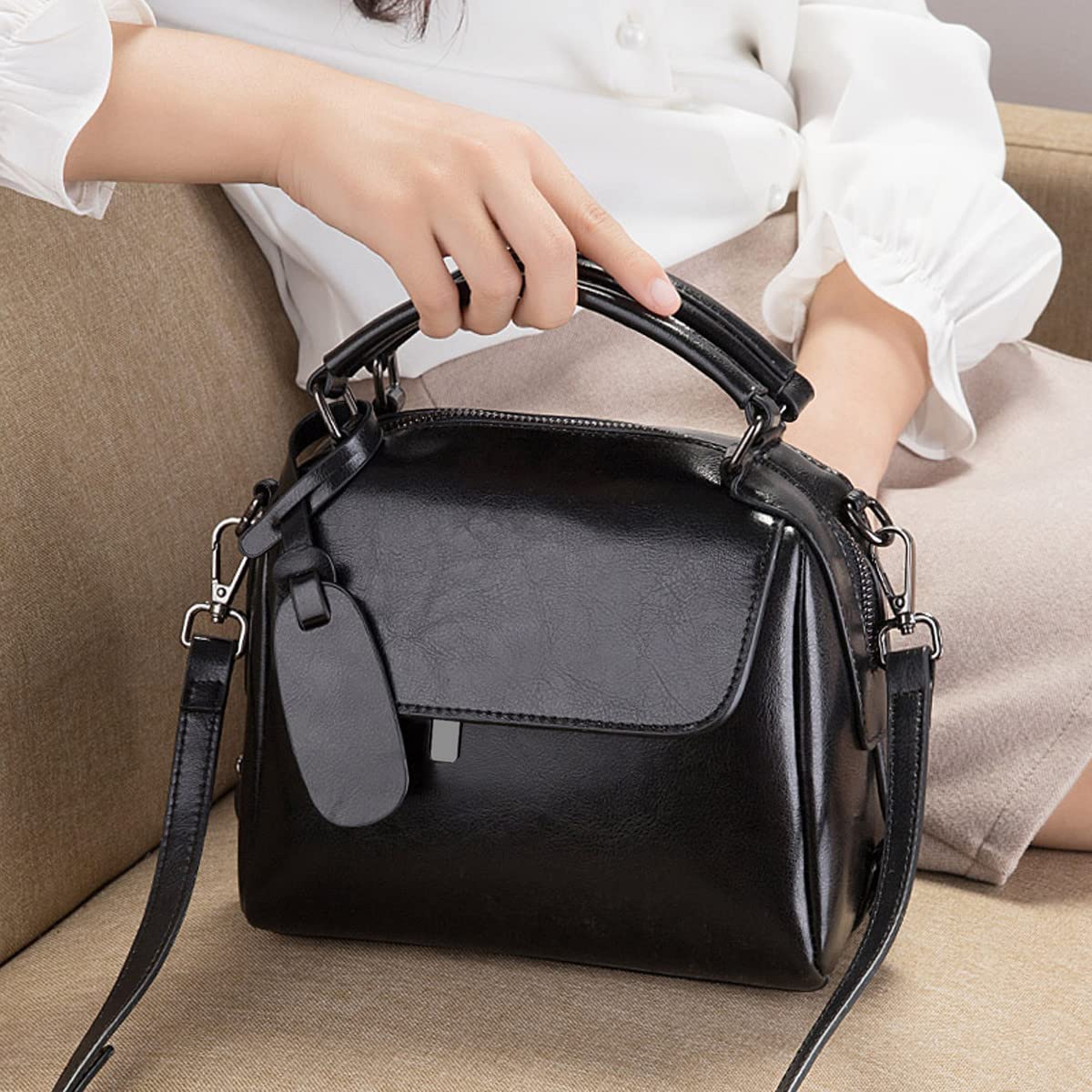FOXLOVER Women's Leather Crossbody Bag - Mini Purse for Daily Use